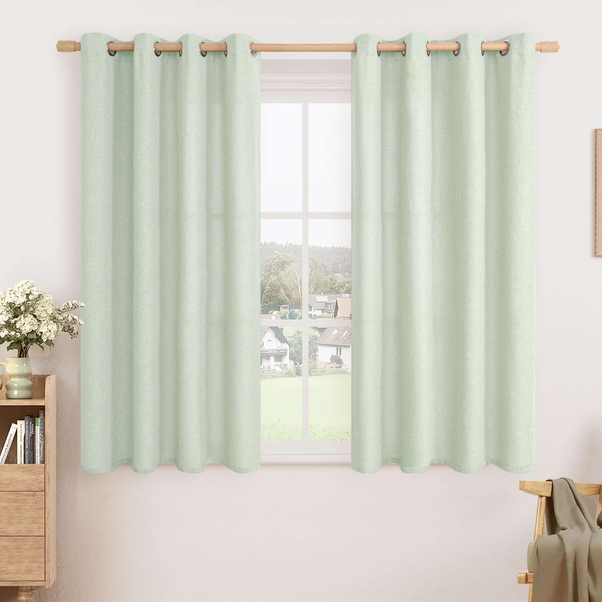 LAMIT Linen Curtains 84 inch Length 2 Panels, Grommet Thick Soft Light Filtering Curtains Privacy Living Room Window Drapes for Bedroom/Farmhouse, W52 x L84, Natural Beige
