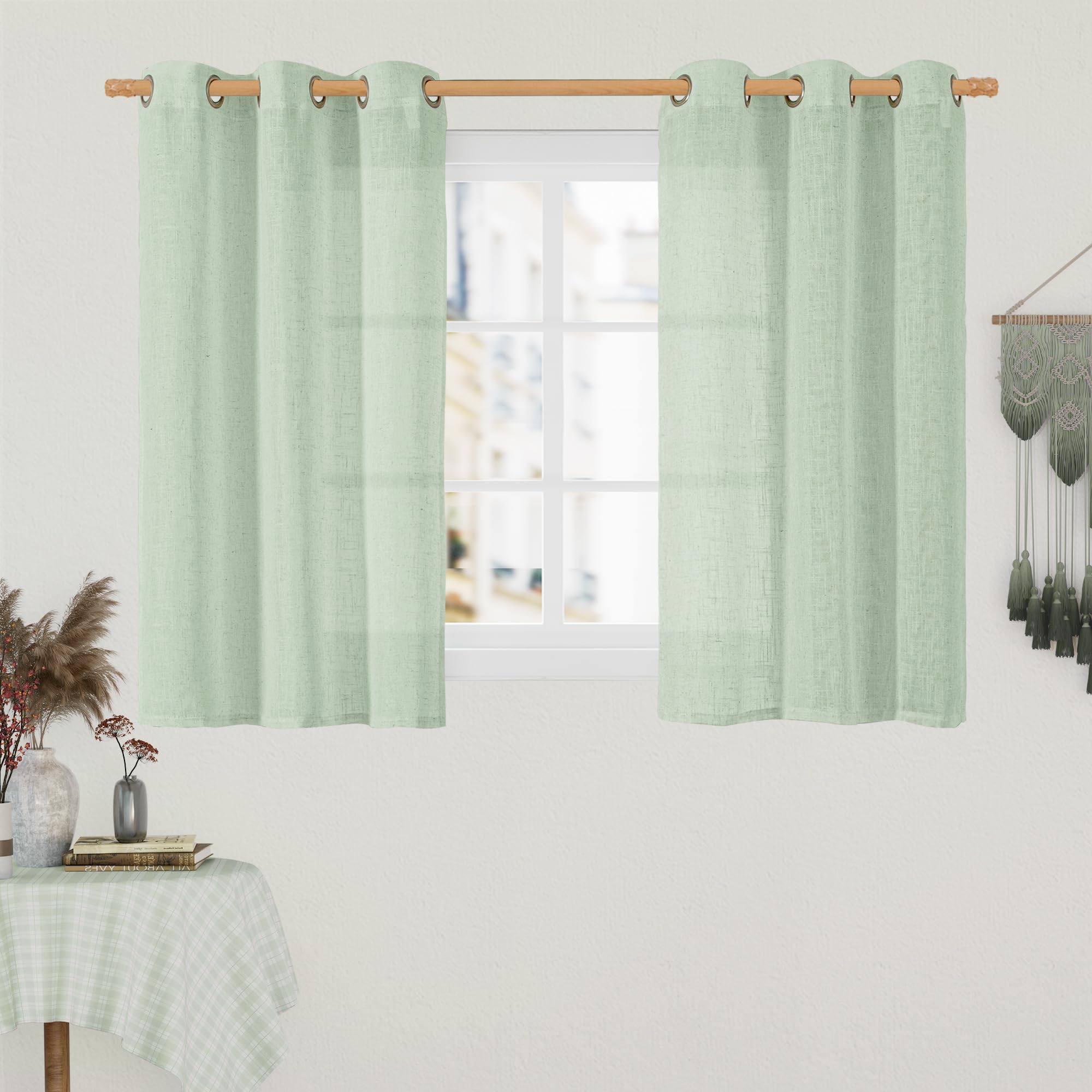 LAMIT Natural Ivory Linen Semi Sheer Curtains 84 inch Length, Cream Light Filtering Soft Thick Neutral Living Room Drapes with Bronze Grommet for Bedroom/Farmhouse, 2 Panels, 52 x 84 Inch