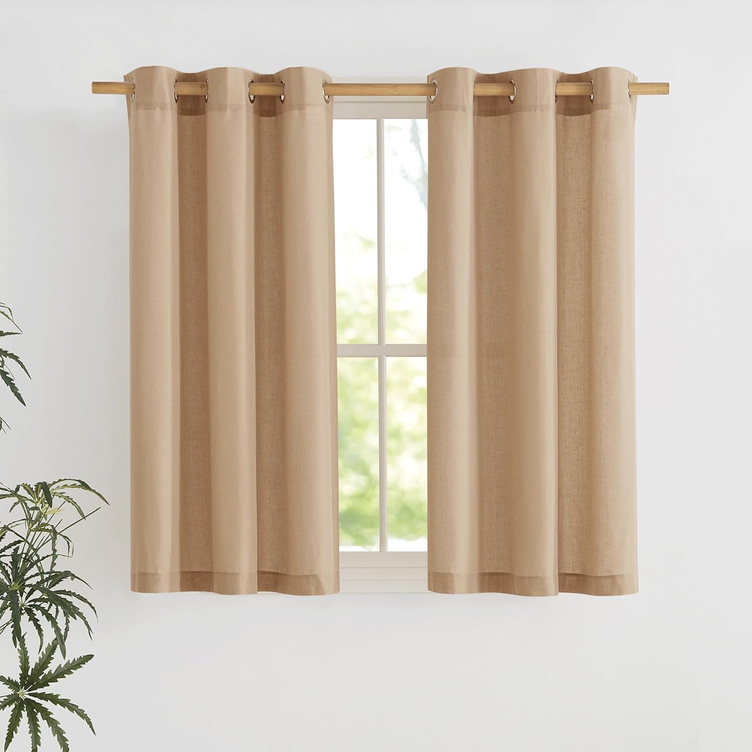 NICETOWN Natural Linen Curtains 84 inch Long 2 Panels Set, Grommet Top Thick Linen Burlap Semi Sheer Vertical Drapes Privacy Assured with Light Filtering for Bedroom/Living Room, W55 x L84