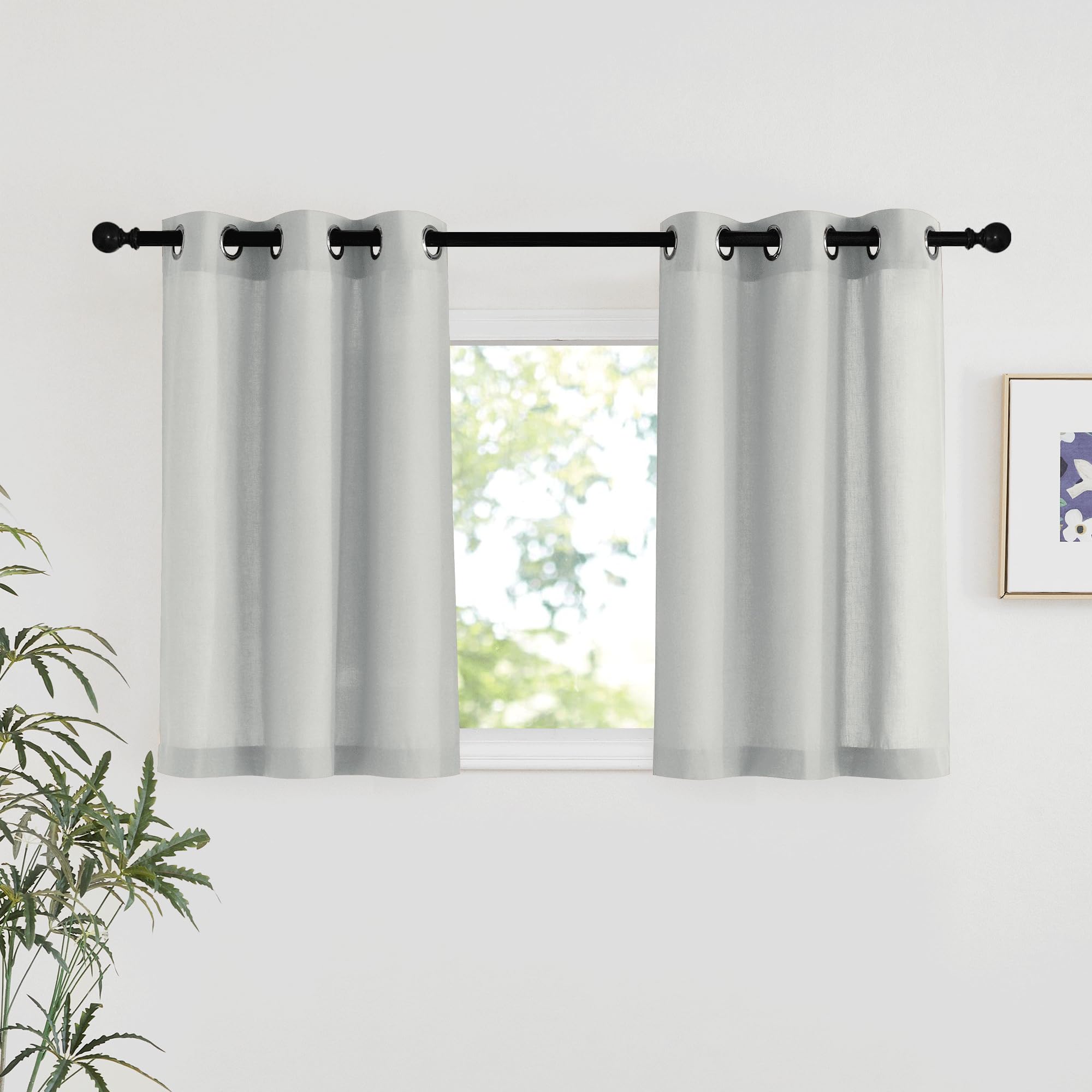 NICETOWN Natural Linen Curtains 84 inch Long 2 Panels Set, Grommet Top Thick Linen Burlap Semi Sheer Vertical Drapes Privacy Assured with Light Filtering for Bedroom/Living Room, W55 x L84
