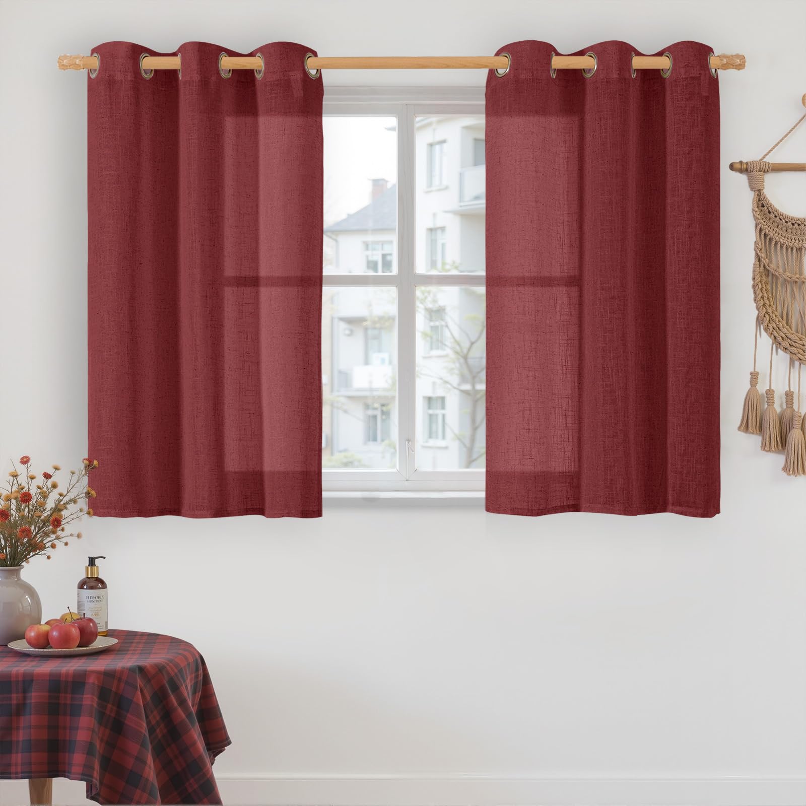 LAMIT Natural Ivory Linen Semi Sheer Curtains 84 inch Length, Cream Light Filtering Soft Thick Neutral Living Room Drapes with Bronze Grommet for Bedroom/Farmhouse, 2 Panels, 52 x 84 Inch