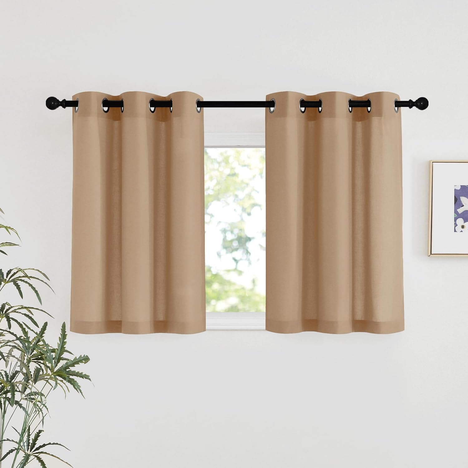 NICETOWN Natural Linen Curtains 84 inch Long 2 Panels Set, Grommet Top Thick Linen Burlap Semi Sheer Vertical Drapes Privacy Assured with Light Filtering for Bedroom/Living Room, W55 x L84