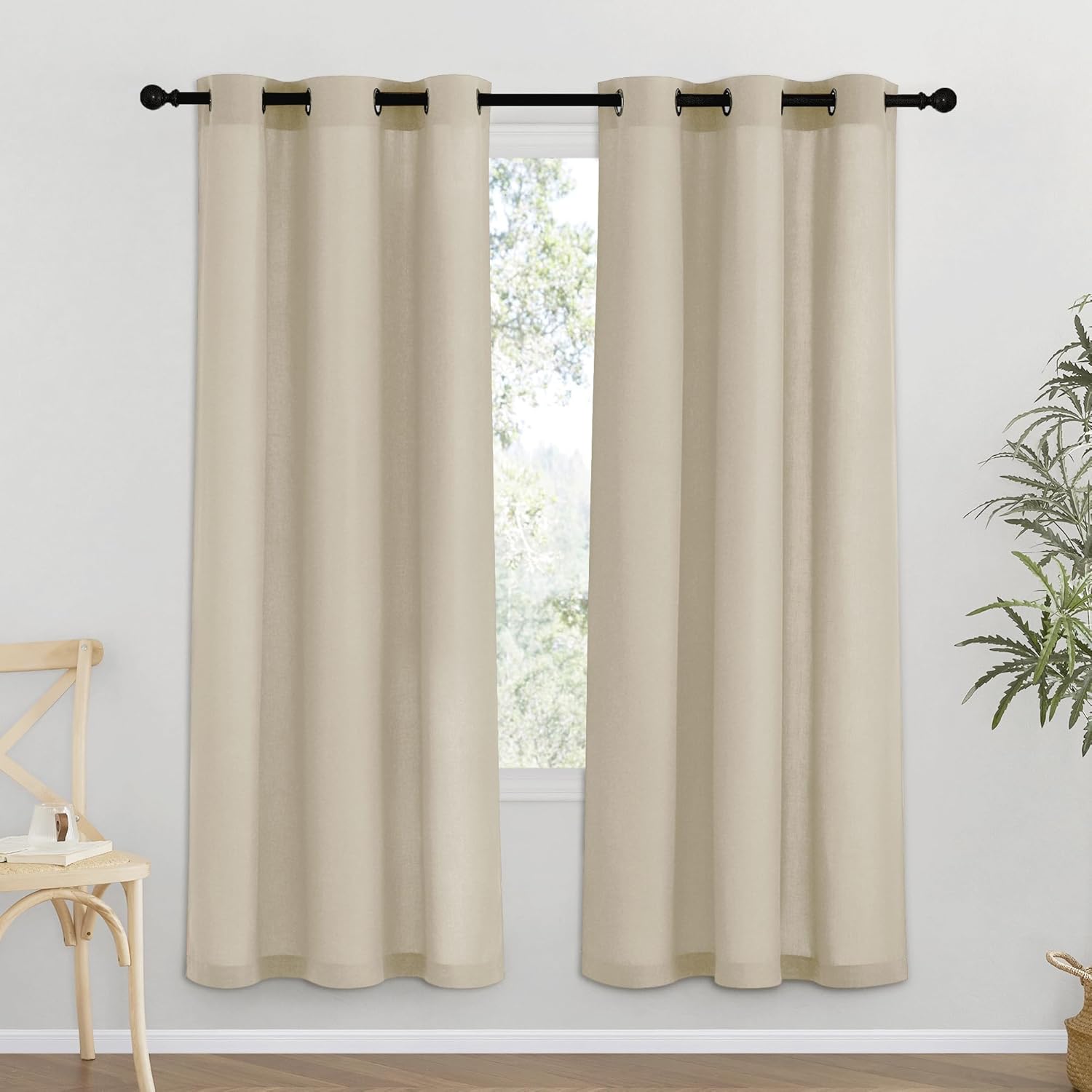 NICETOWN Natural Linen Curtains 84 inch Long 2 Panels Set, Grommet Top Thick Linen Burlap Semi Sheer Vertical Drapes Privacy Assured with Light Filtering for Bedroom/Living Room, W55 x L84
