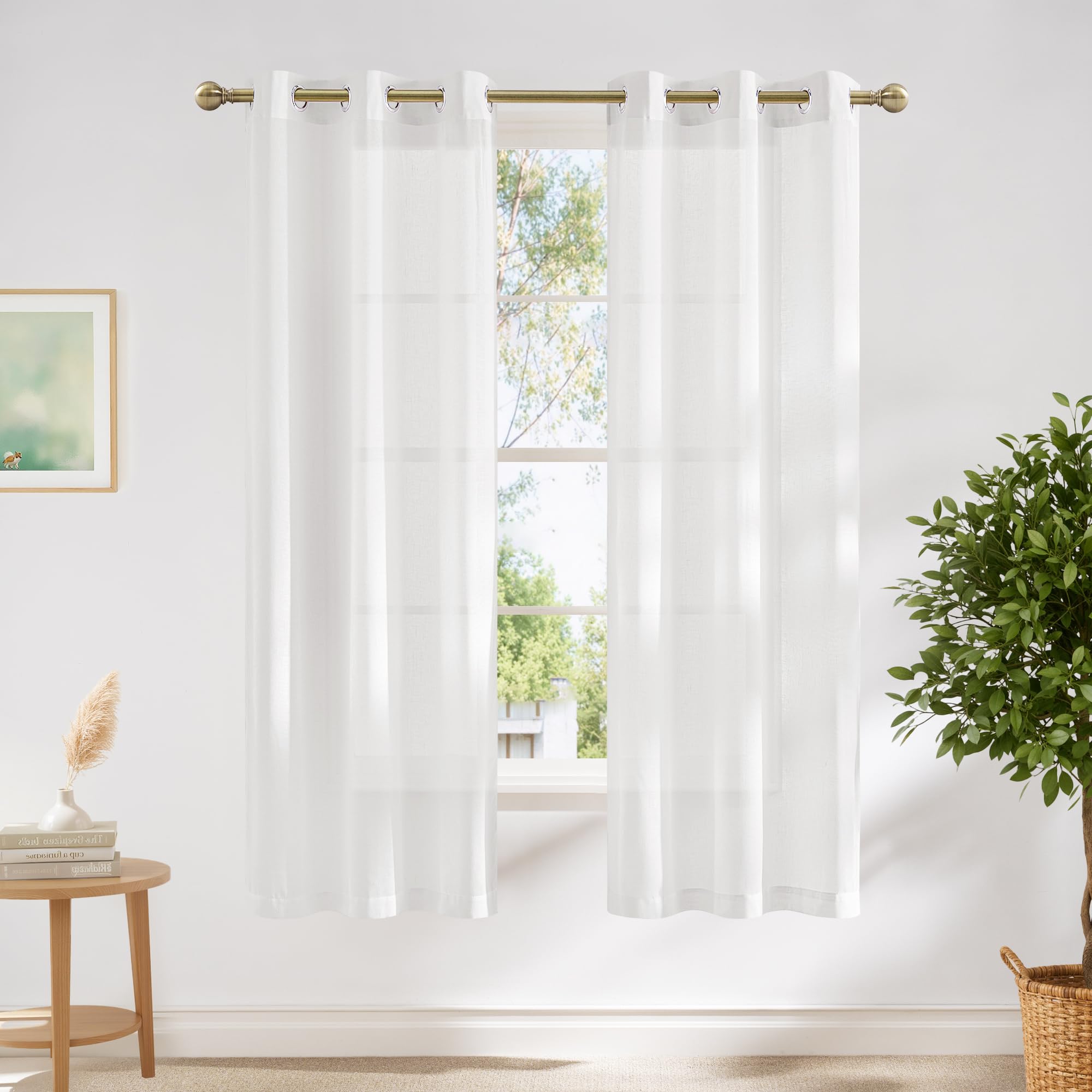 NICETOWN Semi Sheer Linen Curtains for Bedroom 84 inches Long, Grommet Privacy Vertical Farmhouse Window with Light Filtering for Living Room, Natural, W52 x L84, 2 Pieces