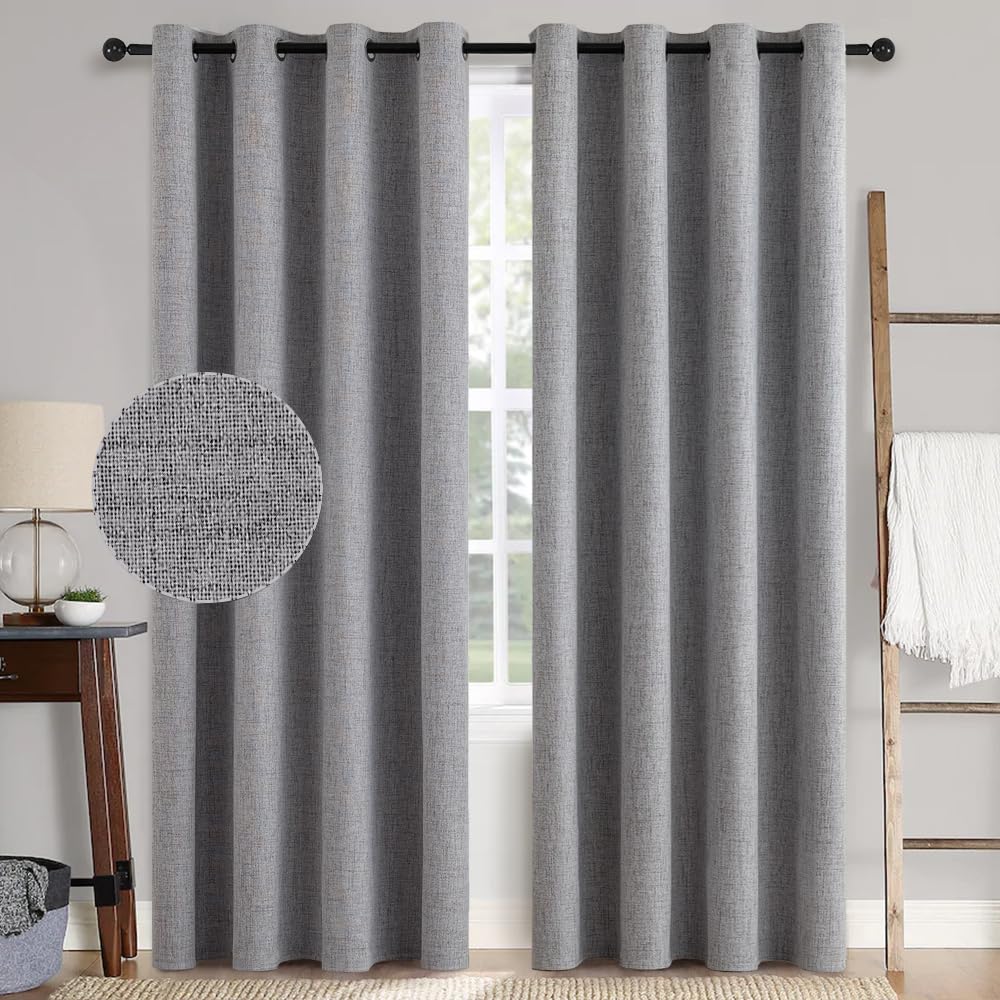 MIULEE 100% Blackout Linen Textured Curtains for Bedroom Solid Thermal Insulated Natural Beige Grommet Room Darkening Curtains & Drapes Luxury Decor for Living Room Nursery 52 x 96 Inch (2 Panels)