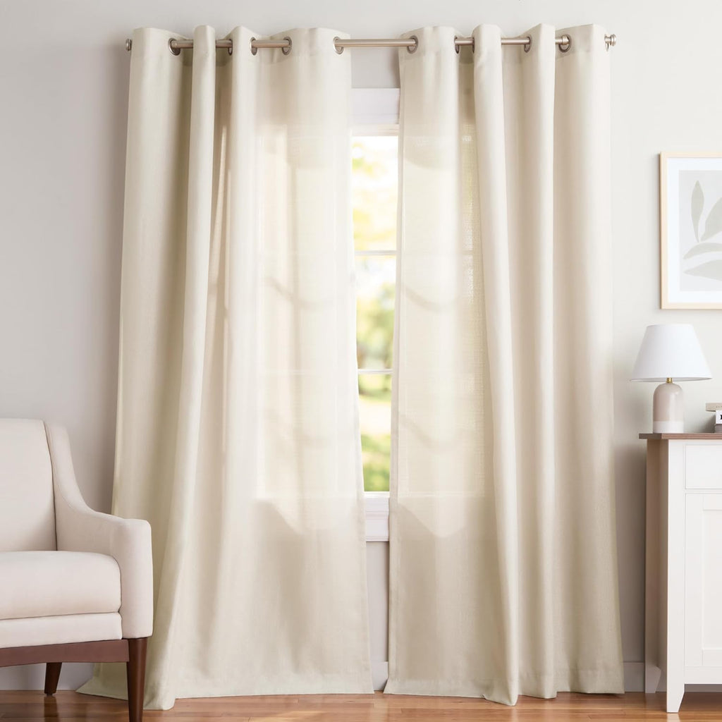 Exclusive Home Loha Linen Grommet Top Curtain Panel Pair, 54"x96", Ivory