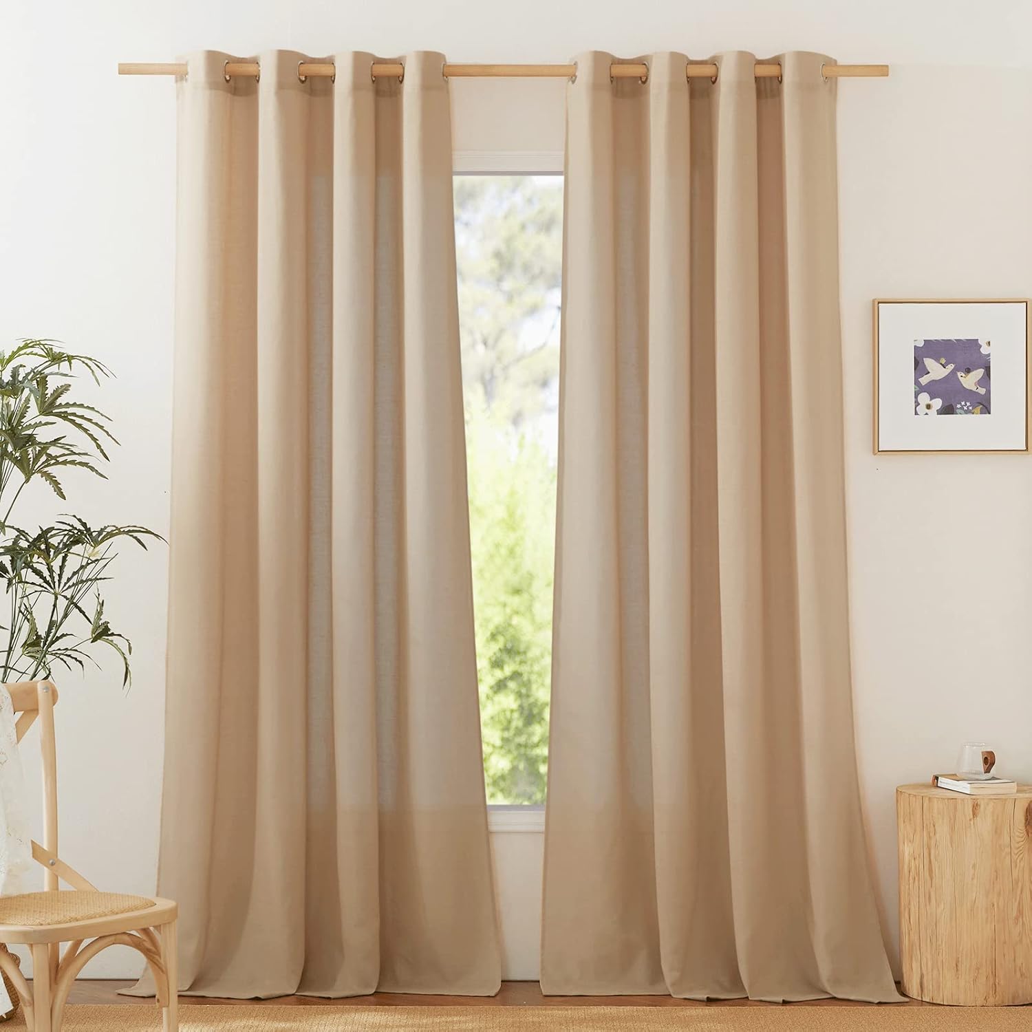NICETOWN Natural Linen Curtains 84 inch Long 2 Panels Set, Grommet Top Thick Linen Burlap Semi Sheer Vertical Drapes Privacy Assured with Light Filtering for Bedroom/Living Room, W55 x L84