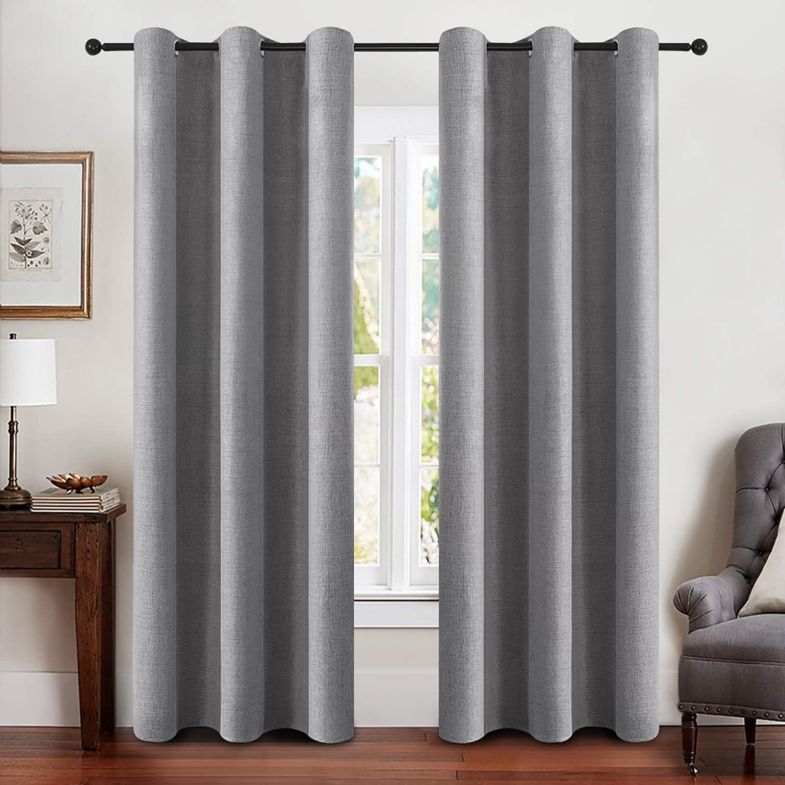 MIULEE 100% Blackout Linen Textured Curtains for Bedroom Solid Thermal Insulated Cream Grommet Room Darkening Curtains & Drapes Luxury Decor for Living Room Nursery 52 x 84 Inch (2 Panels)