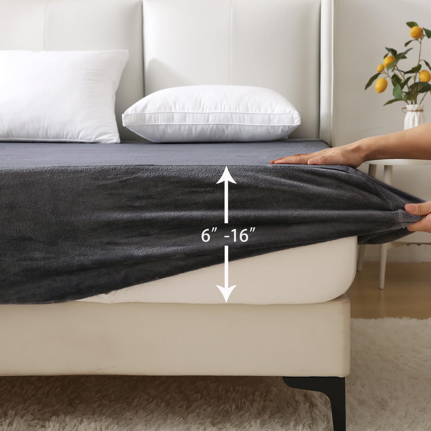 Nokolulu Queen Velvet Fleece Fitted Sheet Only - Ultra Soft Fuzzy Fluffy Plush Flannel Bottom Sheet - 16" Extra Deep Pocket - Cozy Skin-Friendly All Season Bedding (Dark Grey, 60"x80")