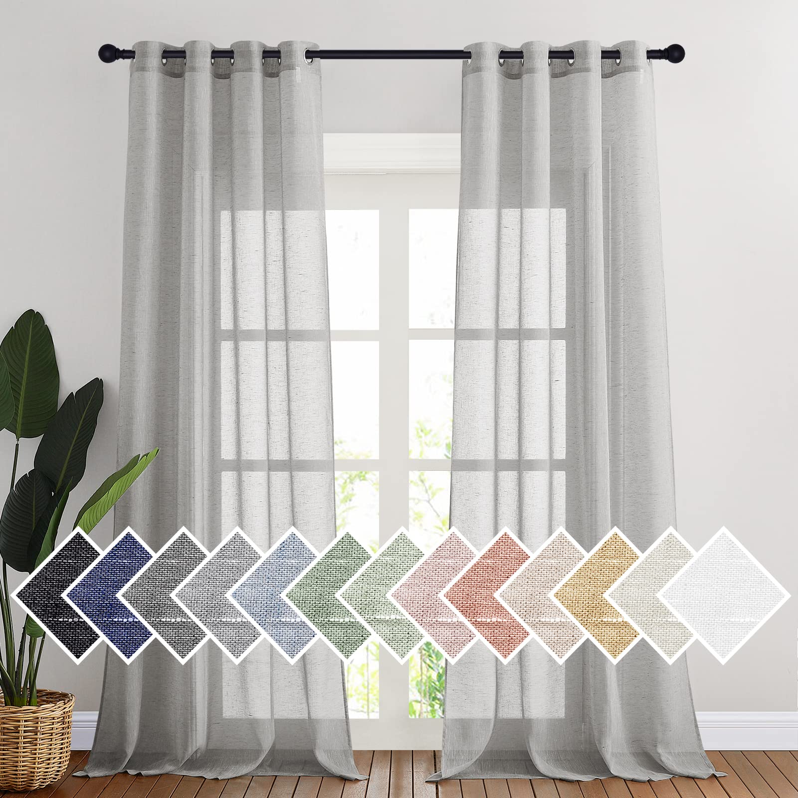 NICETOWN Semi Sheer Linen Curtains for Bedroom 84 inches Long, Grommet Privacy Vertical Farmhouse Window with Light Filtering for Living Room, Natural, W52 x L84, 2 Pieces