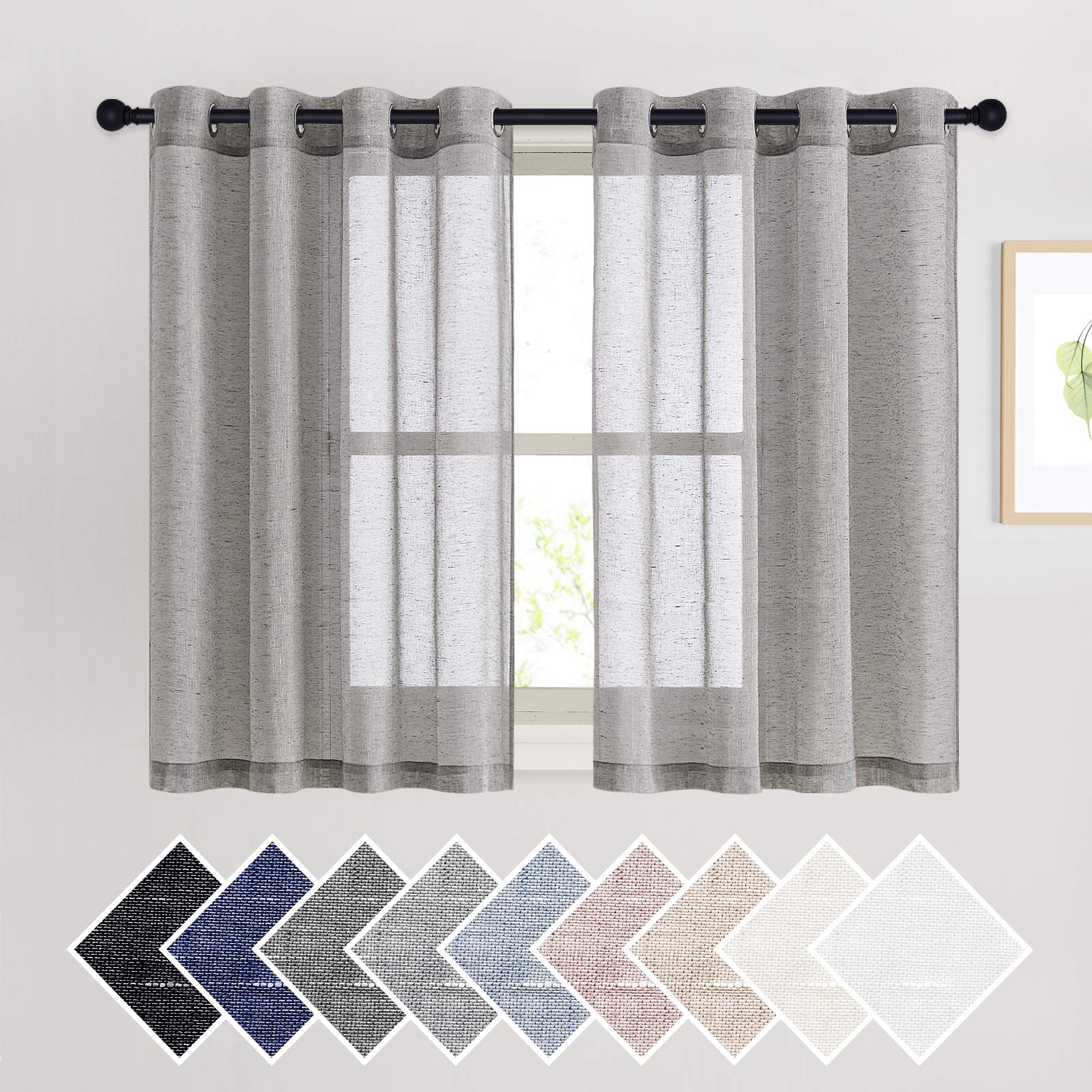 NICETOWN Semi Sheer Linen Curtains for Bedroom 84 inches Long, Grommet Privacy Vertical Farmhouse Window with Light Filtering for Living Room, Natural, W52 x L84, 2 Pieces