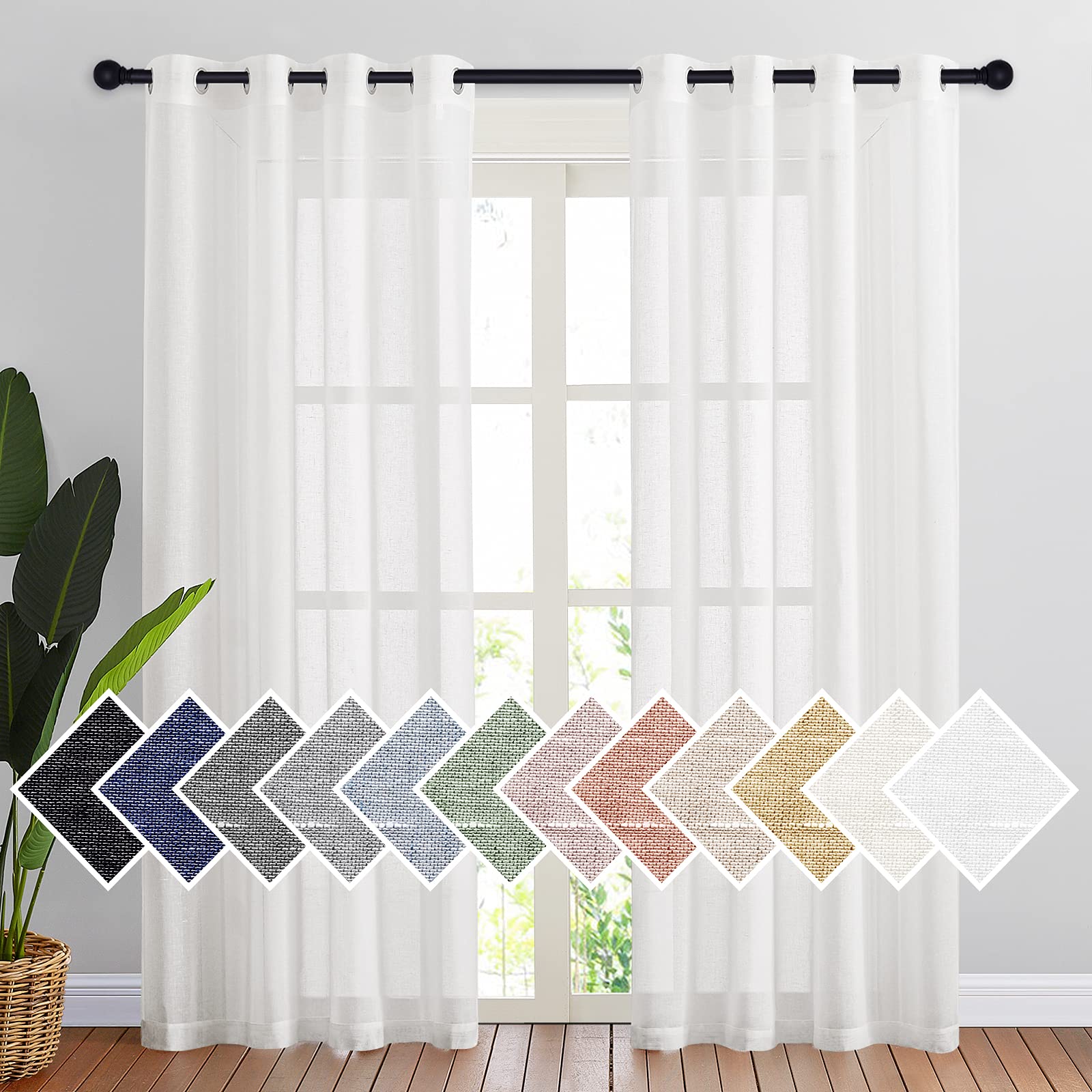NICETOWN Semi Sheer Linen Curtains for Bedroom 84 inches Long, Grommet Privacy Vertical Farmhouse Window with Light Filtering for Living Room, Natural, W52 x L84, 2 Pieces