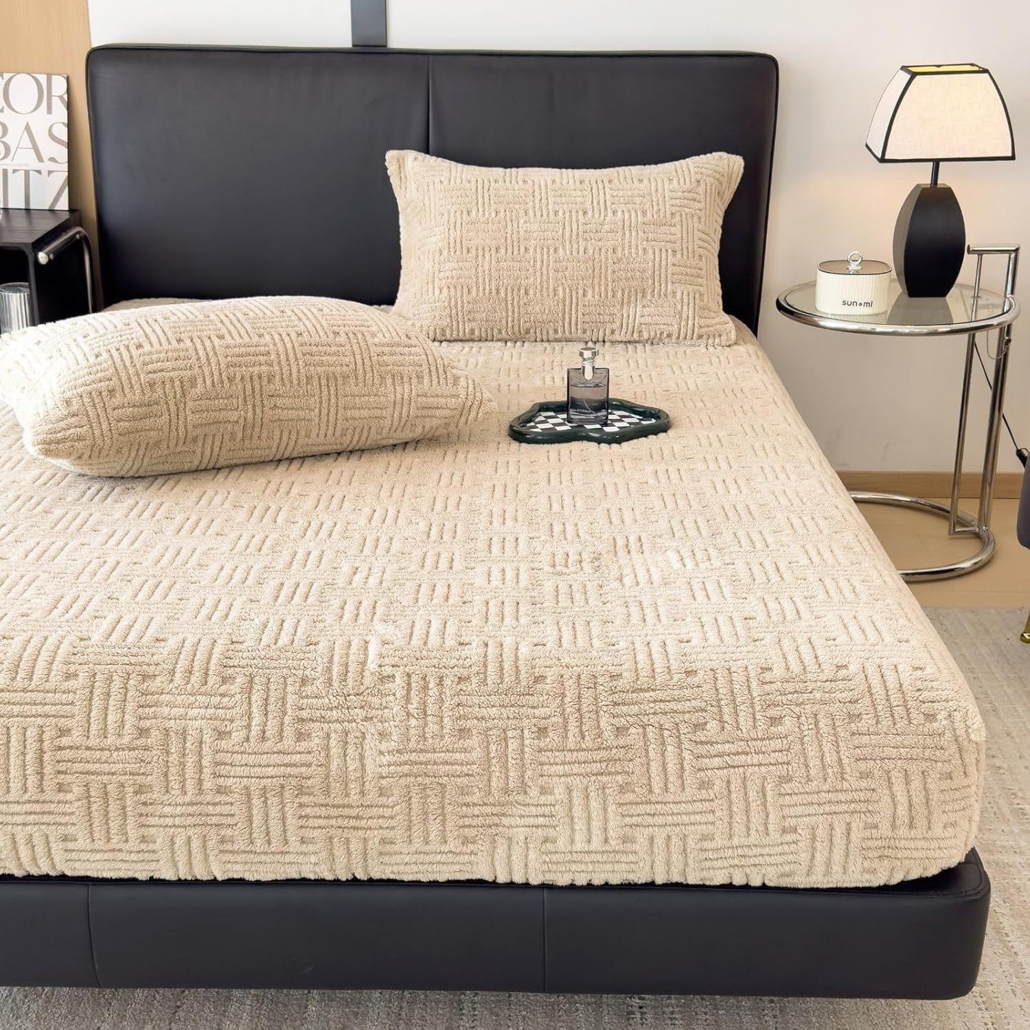 ZIQINPSQ Twin Size Flannel Fitted Sheet - 1 Piece Winter Warm Deep Pocket (15") Bed Sheet, Shrink & Fade Resistant, Hotel Quality, Wheat