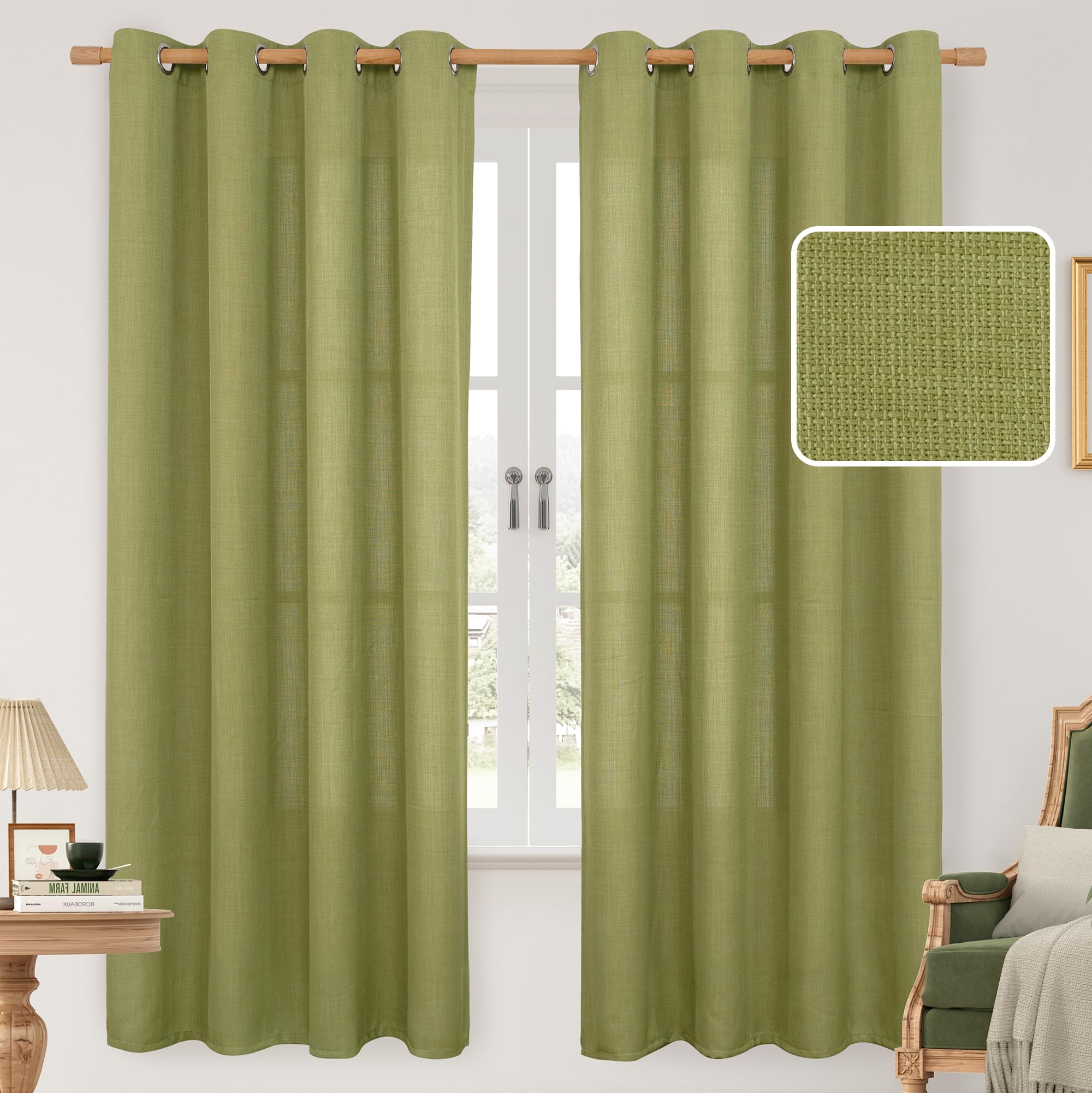 LAMIT Natural Ivory Linen Semi Sheer Curtains 84 inch Length, Cream Light Filtering Soft Thick Neutral Living Room Drapes with Bronze Grommet for Bedroom/Farmhouse, 2 Panels, 52 x 84 Inch