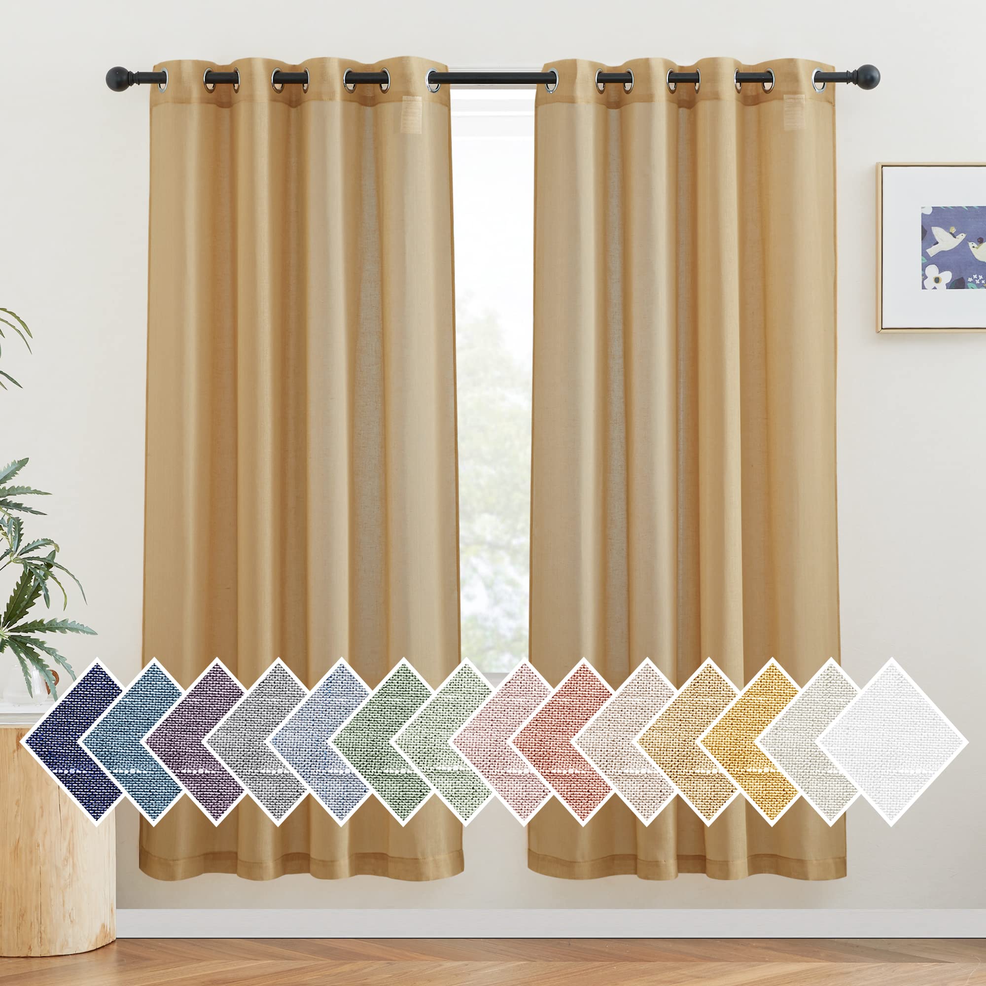 NICETOWN Semi Sheer Linen Curtains for Bedroom 84 inches Long, Grommet Privacy Vertical Farmhouse Window with Light Filtering for Living Room, Natural, W52 x L84, 2 Pieces