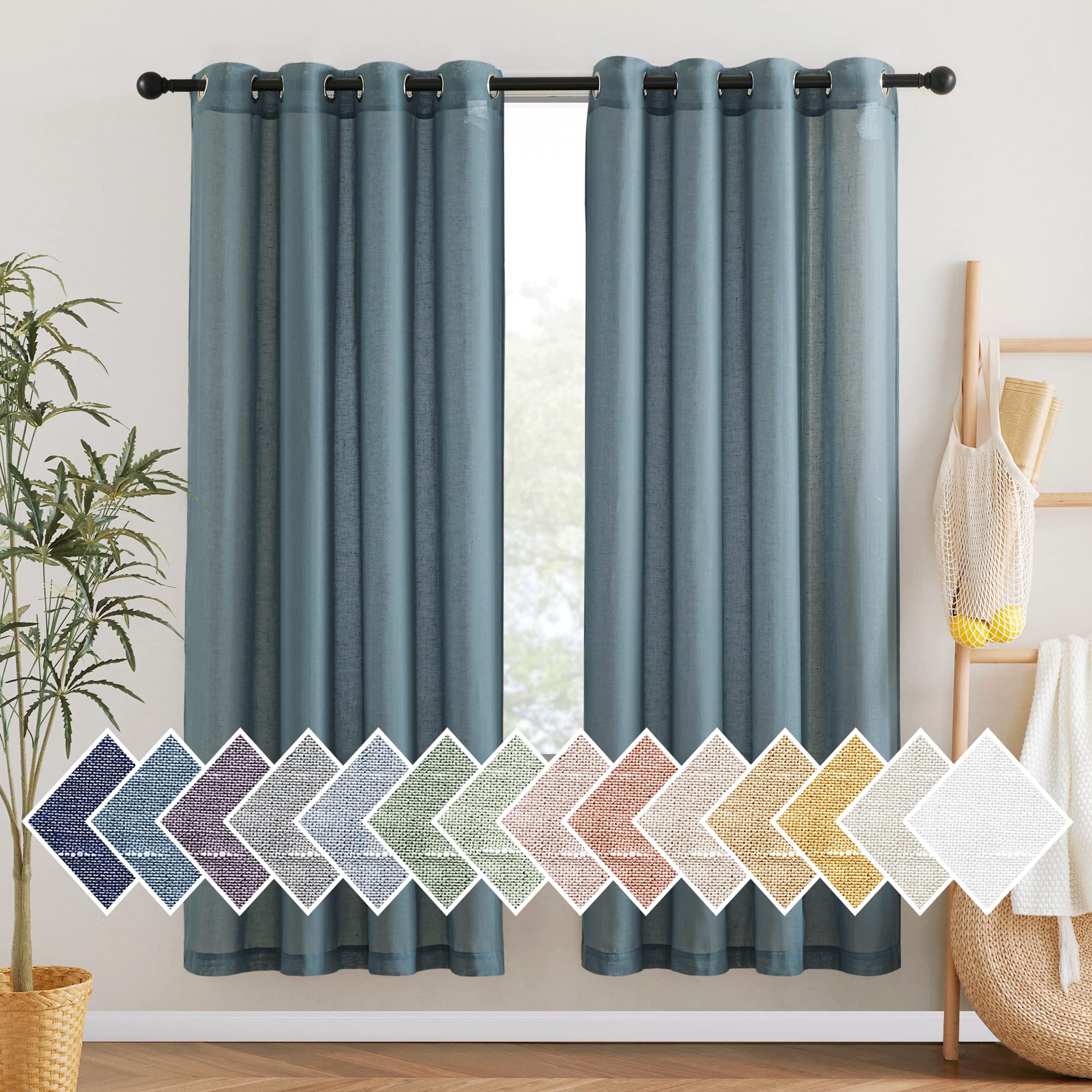 NICETOWN Semi Sheer Linen Curtains for Bedroom 84 inches Long, Grommet Privacy Vertical Farmhouse Window with Light Filtering for Living Room, Natural, W52 x L84, 2 Pieces