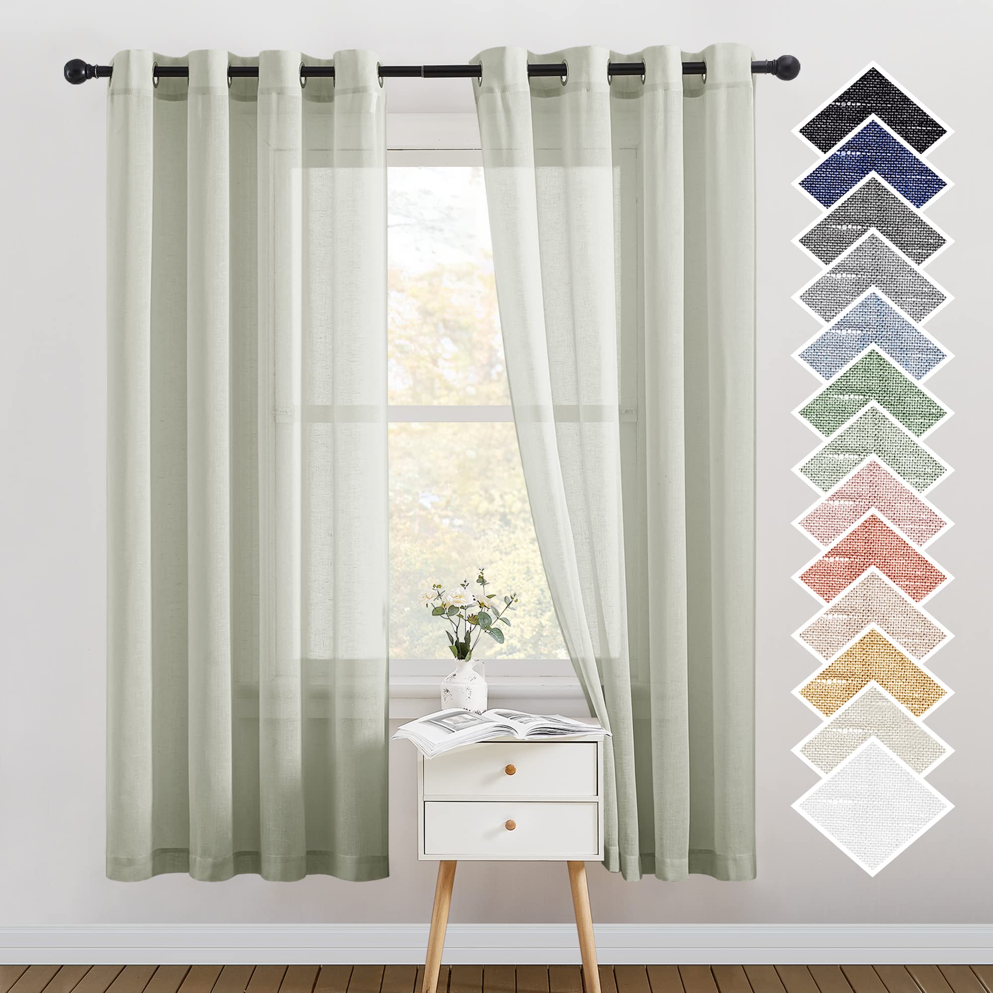 NICETOWN Semi Sheer Linen Curtains for Bedroom 84 inches Long, Grommet Privacy Vertical Farmhouse Window with Light Filtering for Living Room, Natural, W52 x L84, 2 Pieces