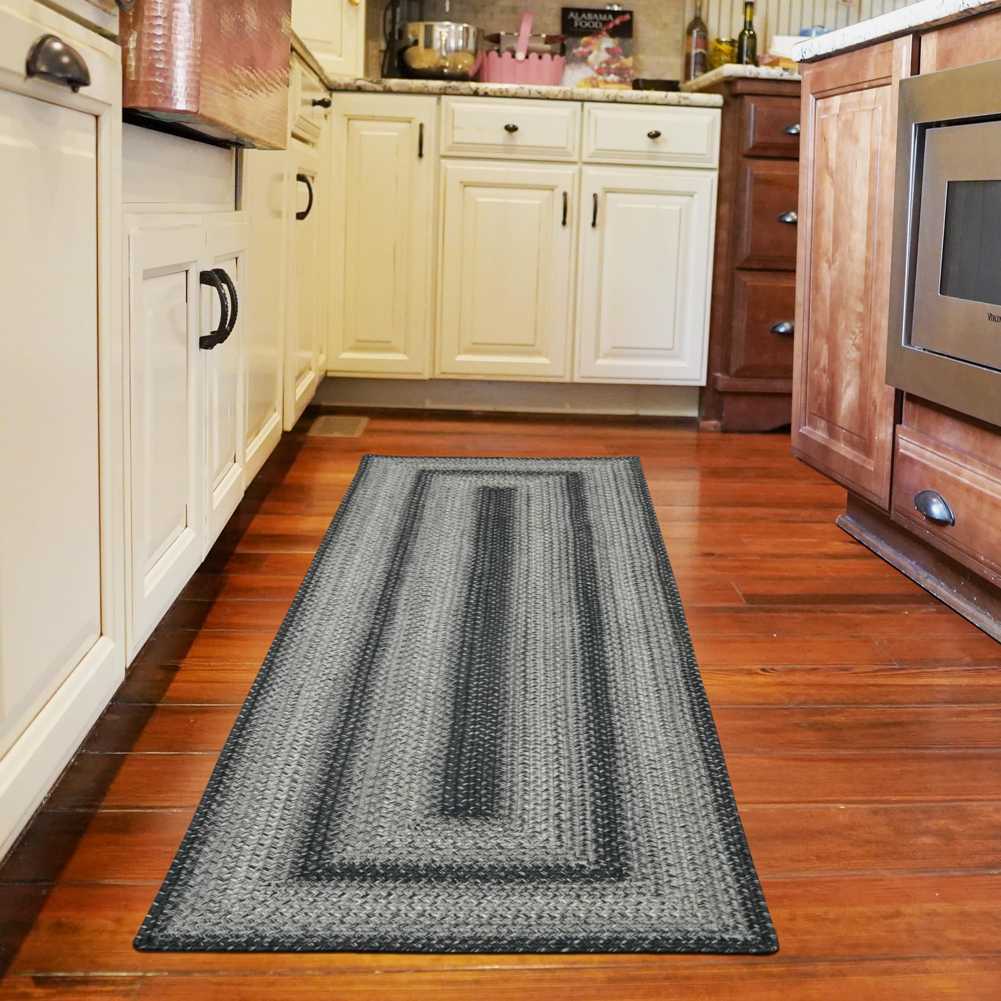 Homespice Gingerbread Black & Brown Braided Rug 20x30 - Jute Braided Kitchen Rugs for Country, Primitive Decor, Reversible, Pet-Friendly, Durable & Easy to Maintain