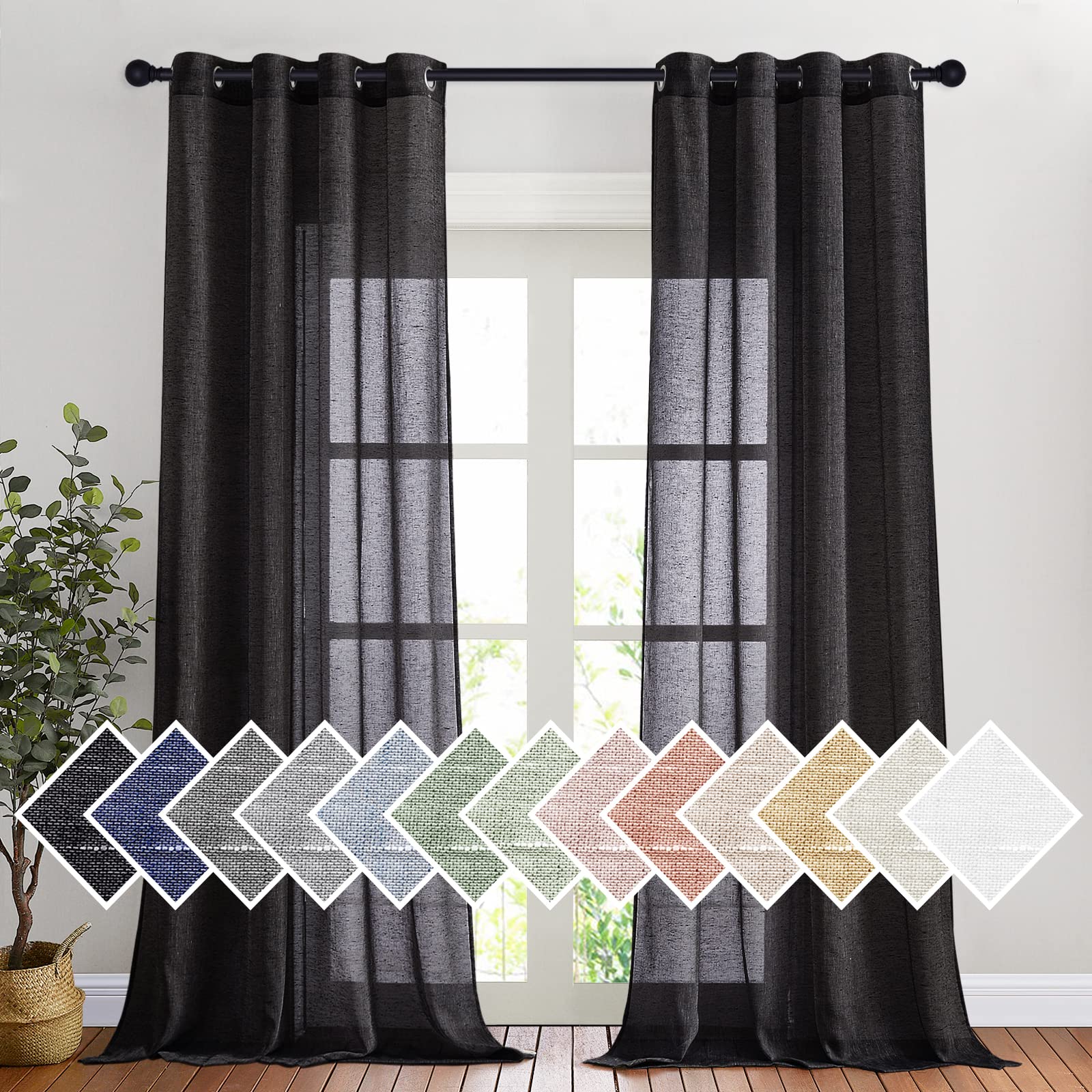 NICETOWN Semi Sheer Linen Curtains for Bedroom 84 inches Long, Grommet Privacy Vertical Farmhouse Window with Light Filtering for Living Room, Natural, W52 x L84, 2 Pieces