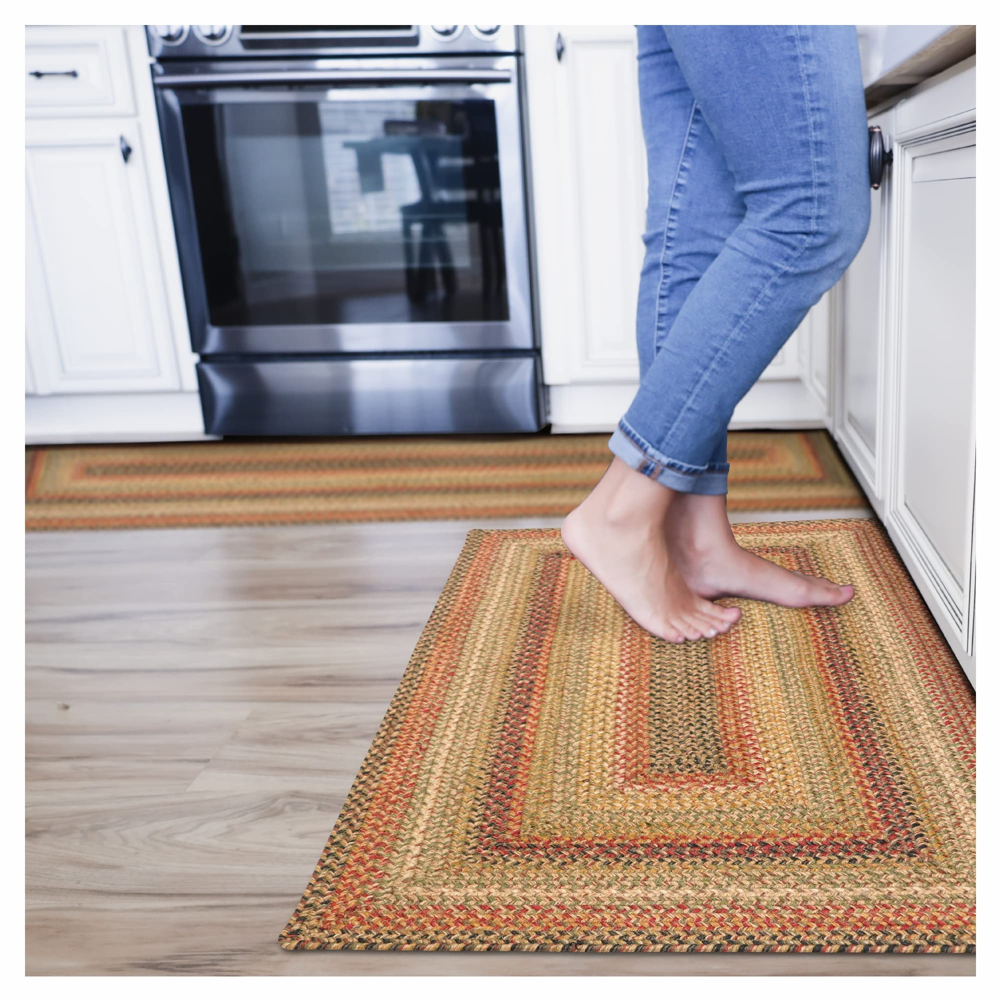 Homespice Gingerbread Black & Brown Braided Rug 20x30 - Jute Braided Kitchen Rugs for Country, Primitive Decor, Reversible, Pet-Friendly, Durable & Easy to Maintain