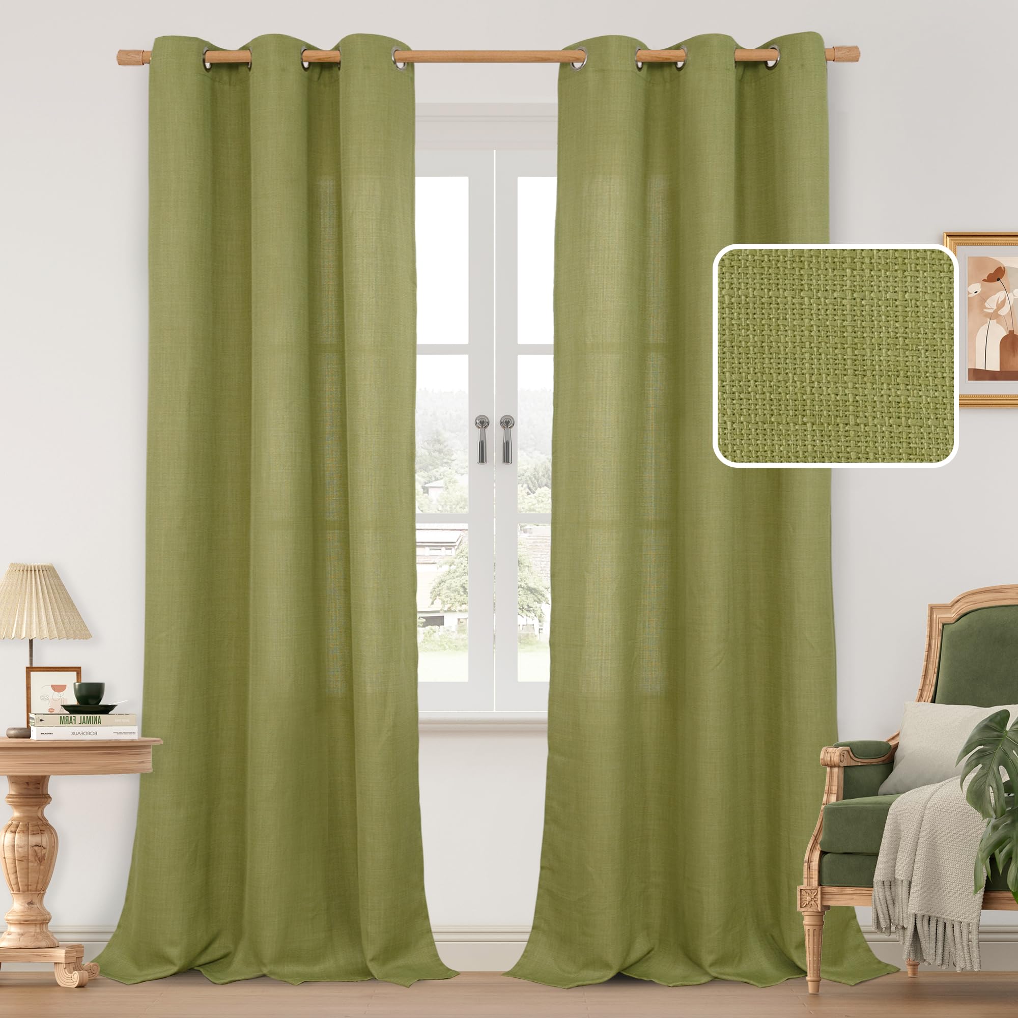 LAMIT Natural Ivory Linen Semi Sheer Curtains 84 inch Length, Cream Light Filtering Soft Thick Neutral Living Room Drapes with Bronze Grommet for Bedroom/Farmhouse, 2 Panels, 52 x 84 Inch