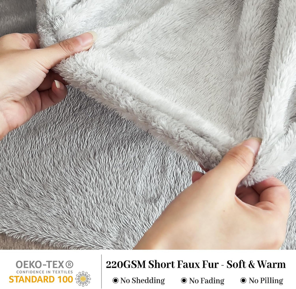 YIYEA Fleece Fitted Sheet Only, Ultra Soft Fluffy Plush Velvet Deep Pocket Fitted Bottom Sheet for Fall Winter, Cozy Warmth and No Shedding, Light Gray, Queen