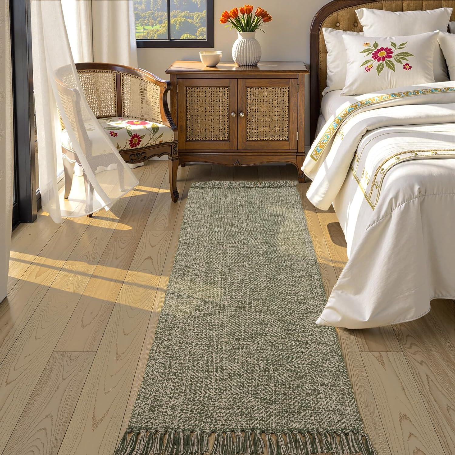 Collive 4x6 Area Rug, Natural/Black Woven Cotton Washable Modern Bedroom Rugs, Boho Dining Room Door Rug Carpet with Tassel for Living Room Nursery Room Office, Outdoor Rug for Patio Hallway Decor