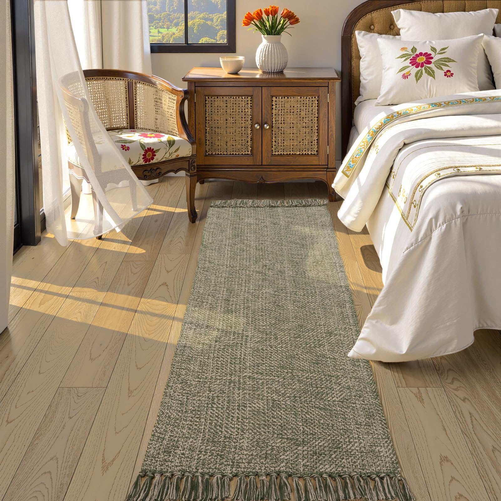 Collive Washable Area Rug 3' x 5', Modern Farmhouse Woven Kitchen Rugs, Tan/Cream Indoor Outddor Mat Braided Throw Carpet for Entryway Bedroom Nursery Laundry Living Room