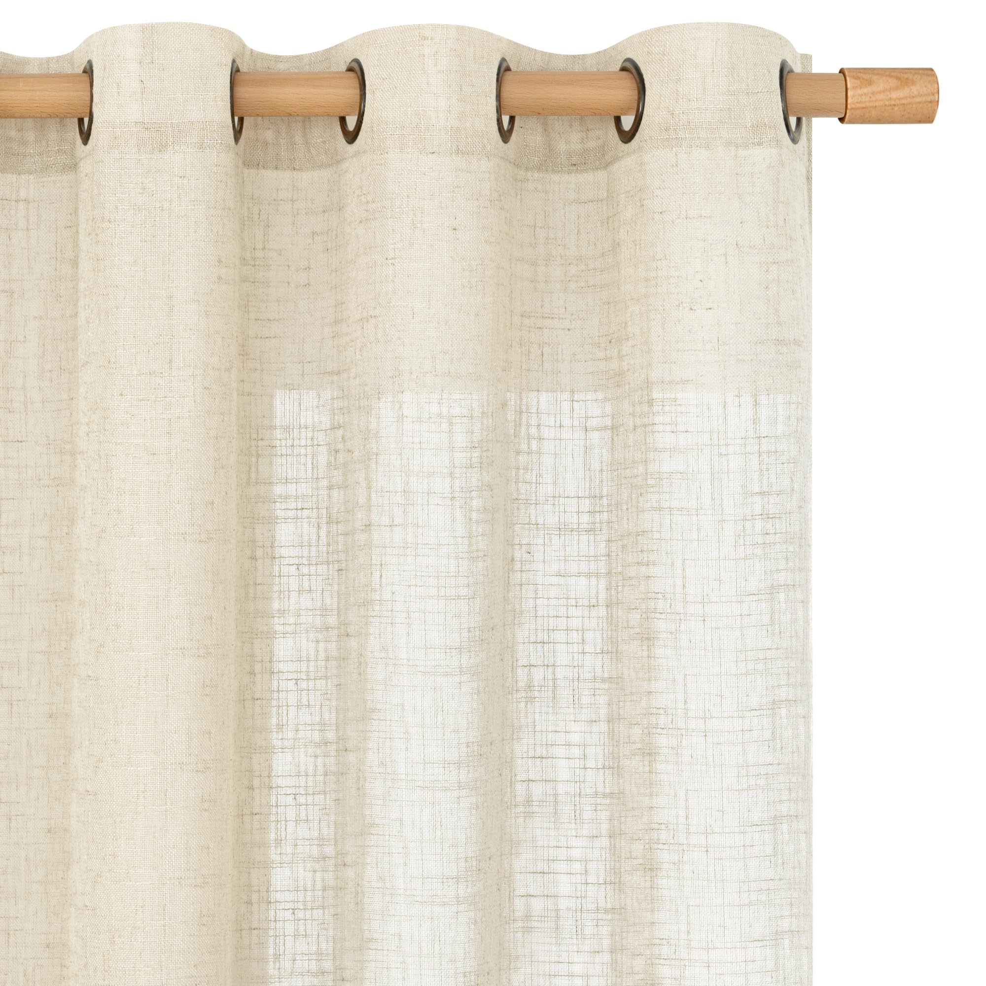 LAMIT Natural Ivory Linen Semi Sheer Curtains 84 inch Length, Cream Light Filtering Soft Thick Neutral Living Room Drapes with Bronze Grommet for Bedroom/Farmhouse, 2 Panels, 52 x 84 Inch