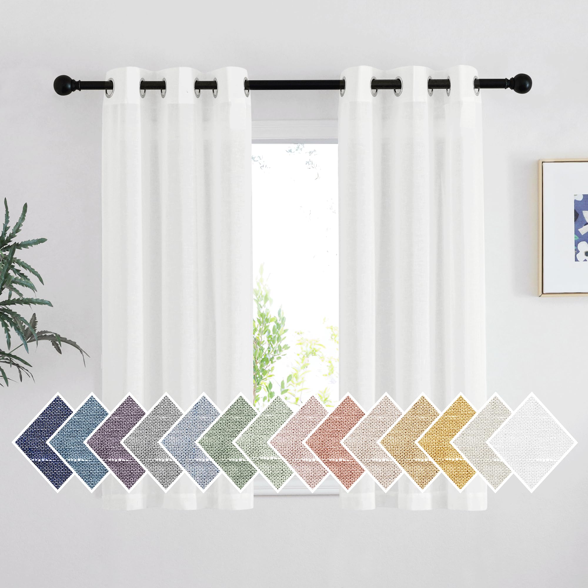 NICETOWN Semi Sheer Linen Curtains for Bedroom 84 inches Long, Grommet Privacy Vertical Farmhouse Window with Light Filtering for Living Room, Natural, W52 x L84, 2 Pieces