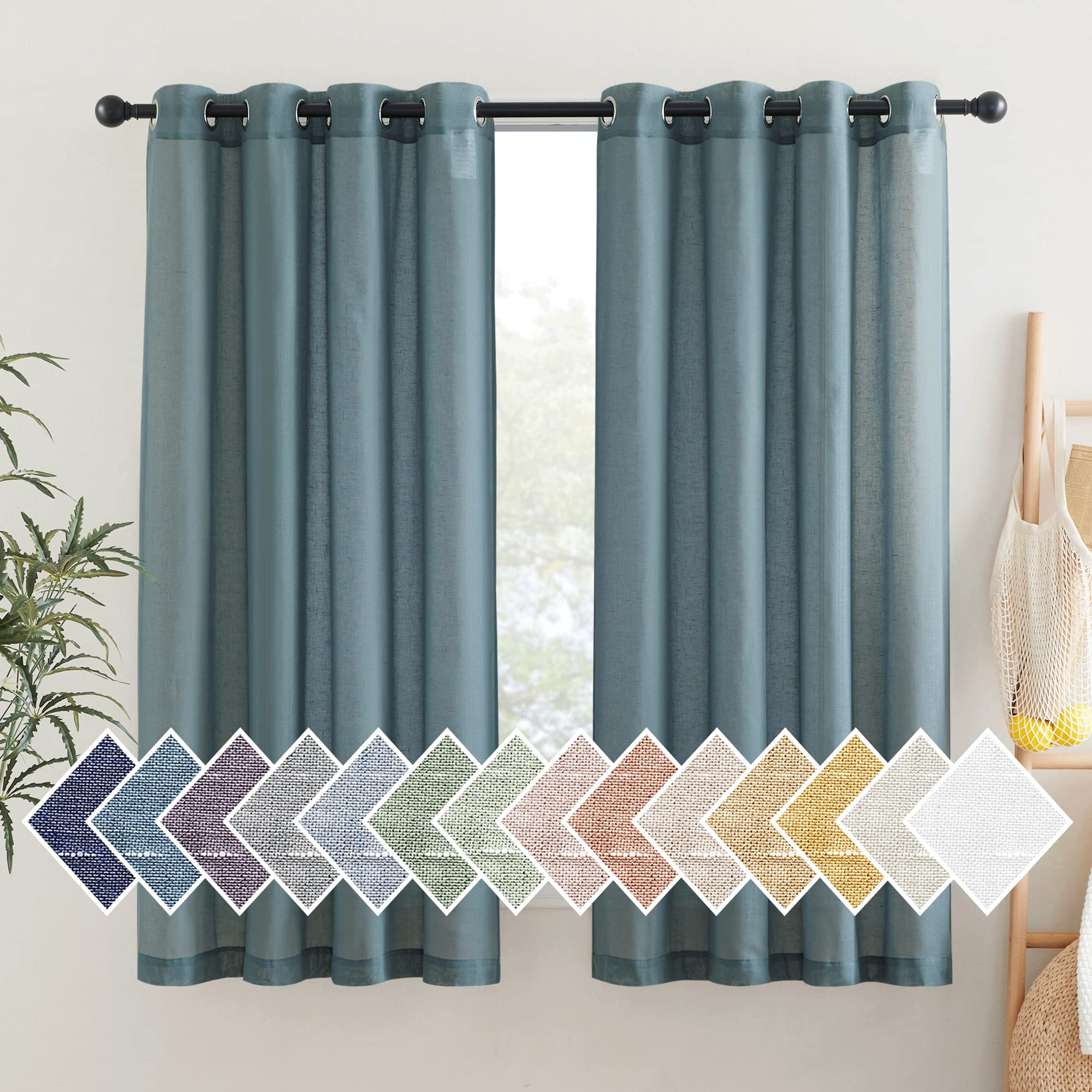 NICETOWN Semi Sheer Linen Curtains for Bedroom 84 inches Long, Grommet Privacy Vertical Farmhouse Window with Light Filtering for Living Room, Natural, W52 x L84, 2 Pieces