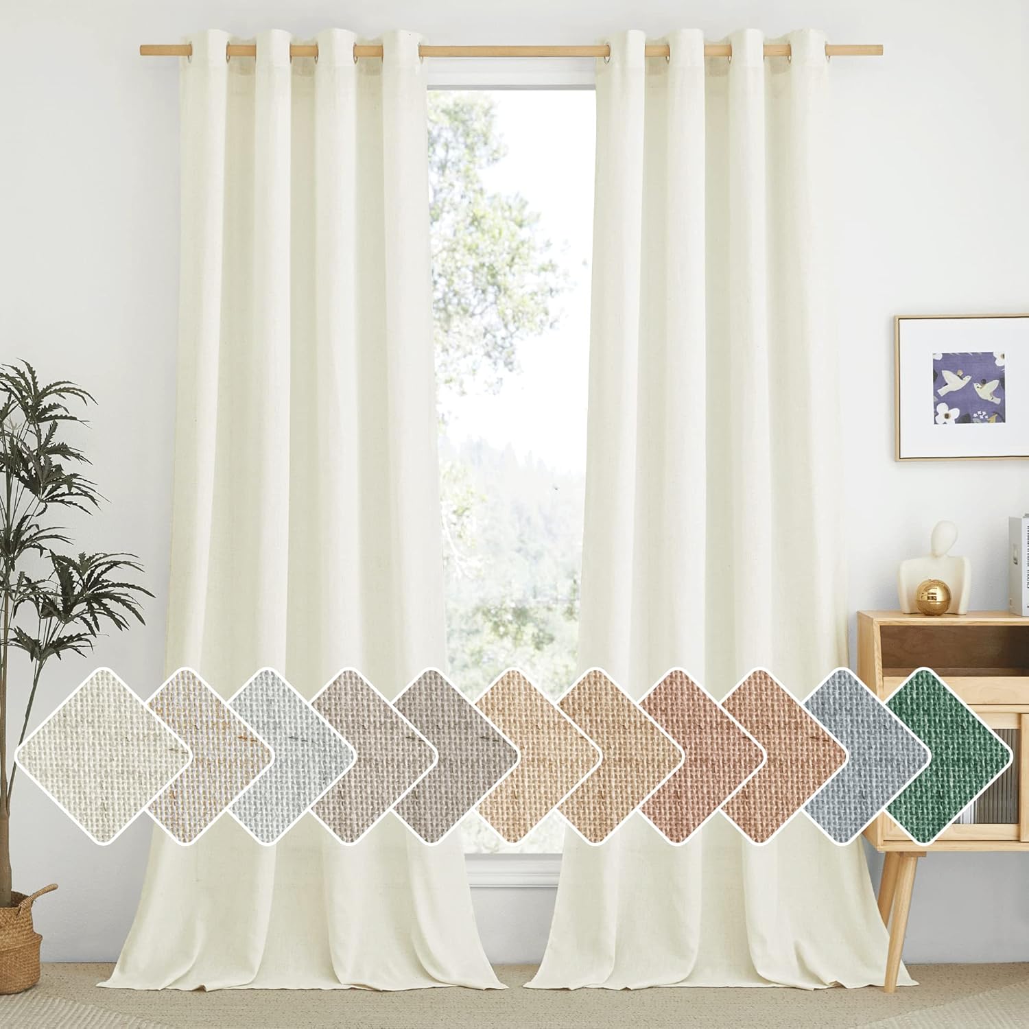 NICETOWN Natural Linen Curtains 84 inch Long 2 Panels Set, Grommet Top Thick Linen Burlap Semi Sheer Vertical Drapes Privacy Assured with Light Filtering for Bedroom/Living Room, W55 x L84