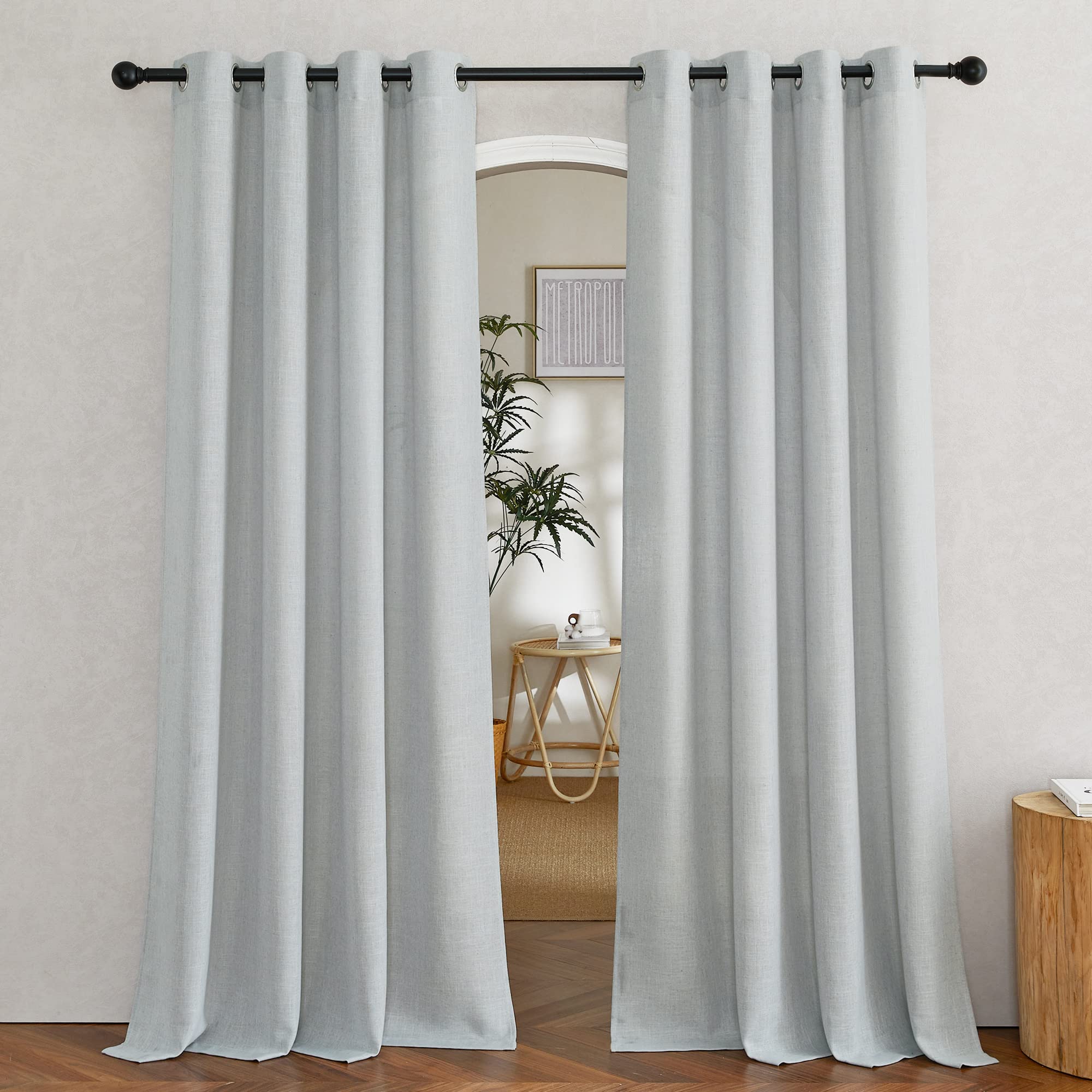 NICETOWN Semi Sheer Linen Curtains for Bedroom 84 inches Long, Grommet Privacy Vertical Farmhouse Window with Light Filtering for Living Room, Natural, W52 x L84, 2 Pieces