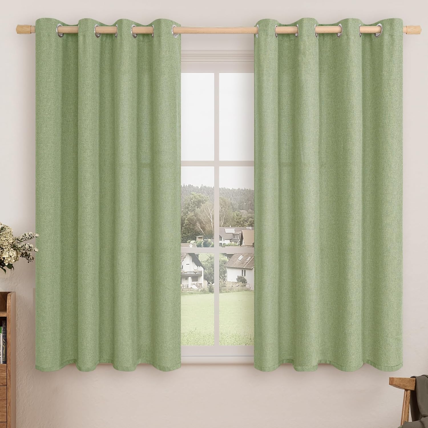 LAMIT Linen Curtains 84 inch Length 2 Panels, Grommet Thick Soft Light Filtering Curtains Privacy Living Room Window Drapes for Bedroom/Farmhouse, W52 x L84, Natural Beige