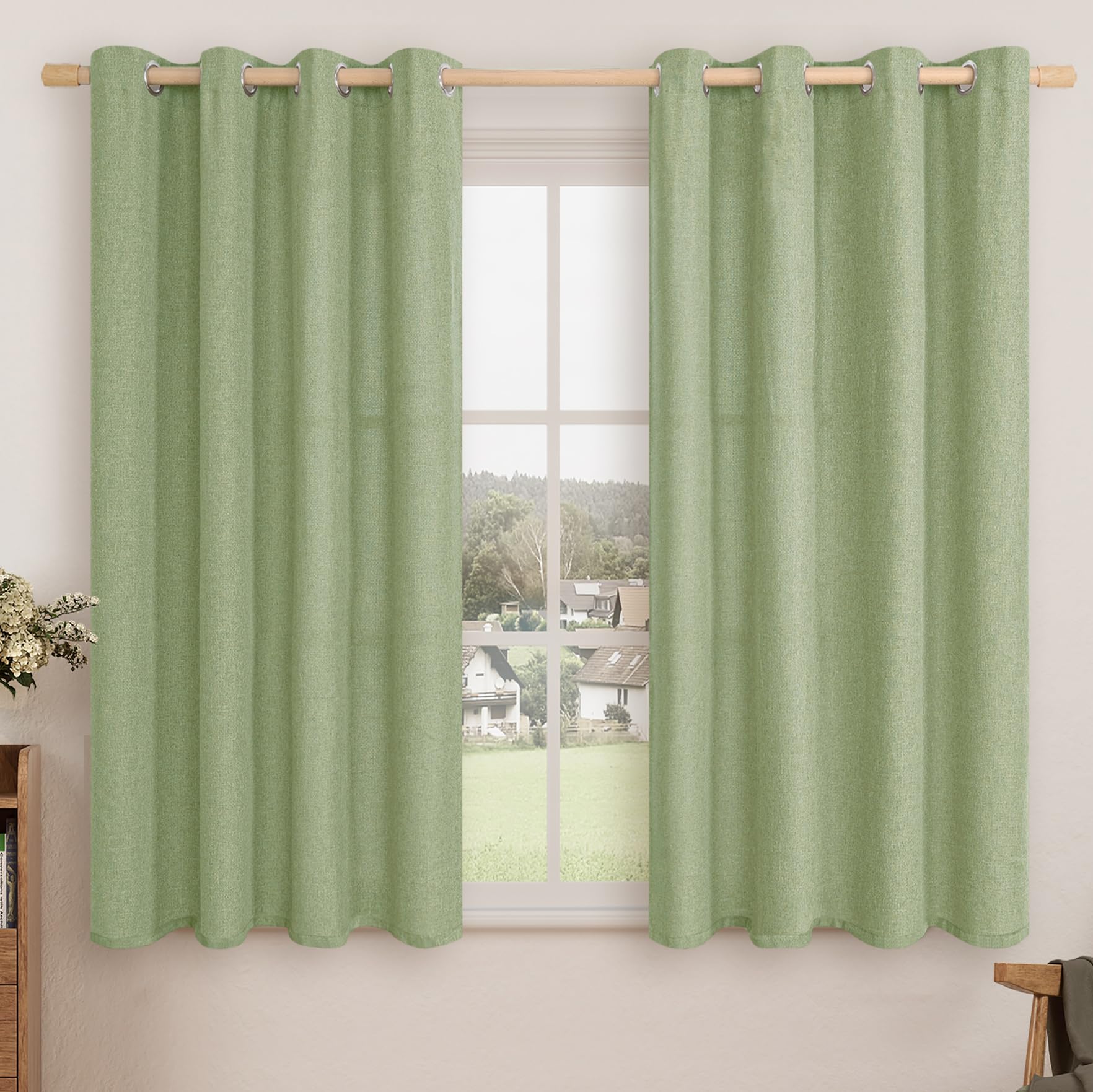 LAMIT Linen Curtains 84 inch Length 2 Panels, Grommet Thick Soft Light Filtering Curtains Privacy Living Room Window Drapes for Bedroom/Farmhouse, W52 x L84, Natural Beige