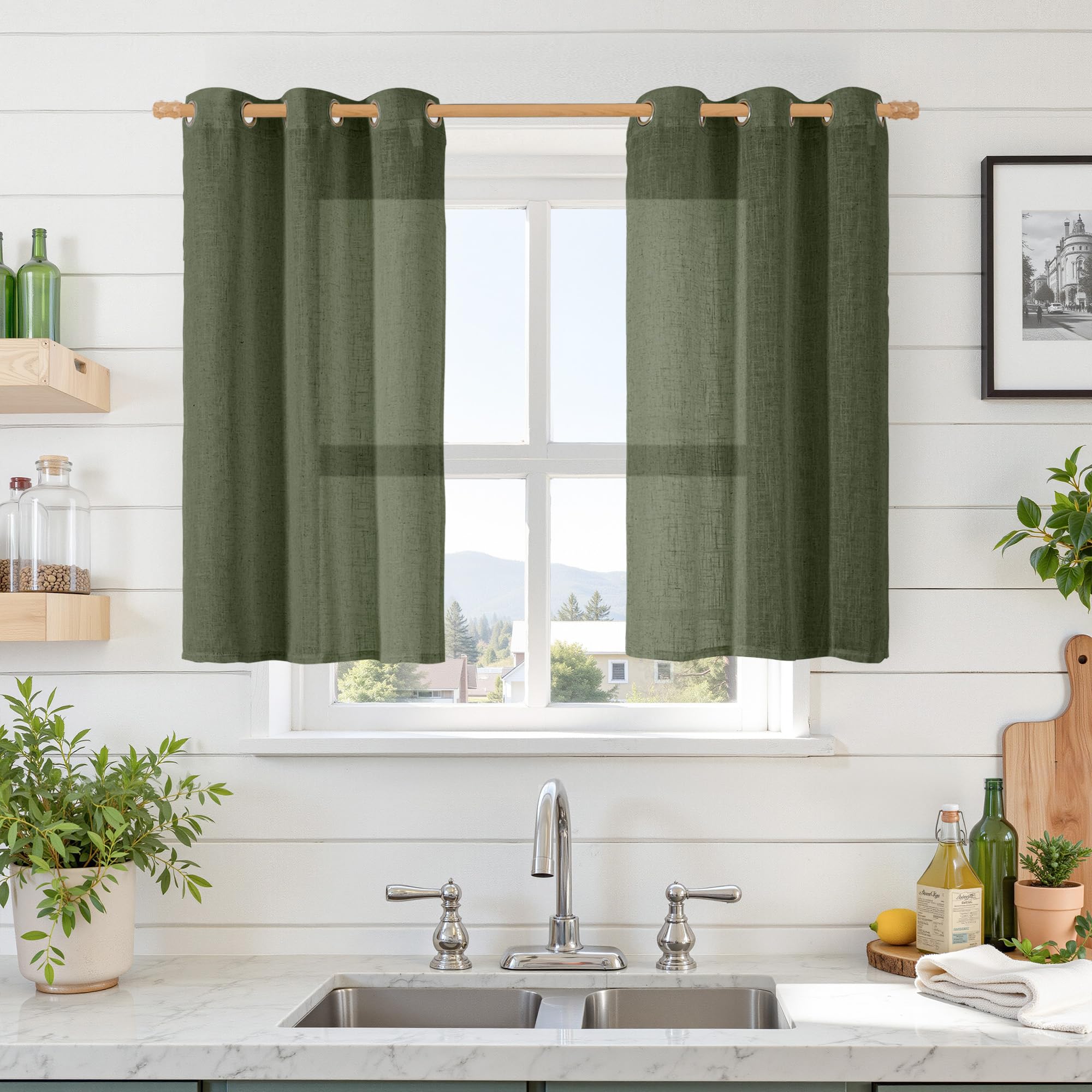 LAMIT Natural Ivory Linen Semi Sheer Curtains 84 inch Length, Cream Light Filtering Soft Thick Neutral Living Room Drapes with Bronze Grommet for Bedroom/Farmhouse, 2 Panels, 52 x 84 Inch