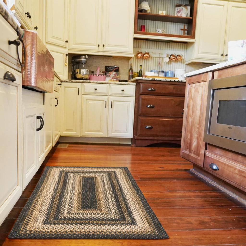 Homespice Gingerbread Black & Brown Braided Rug 20x30 - Jute Braided Kitchen Rugs for Country, Primitive Decor, Reversible, Pet-Friendly, Durable & Easy to Maintain