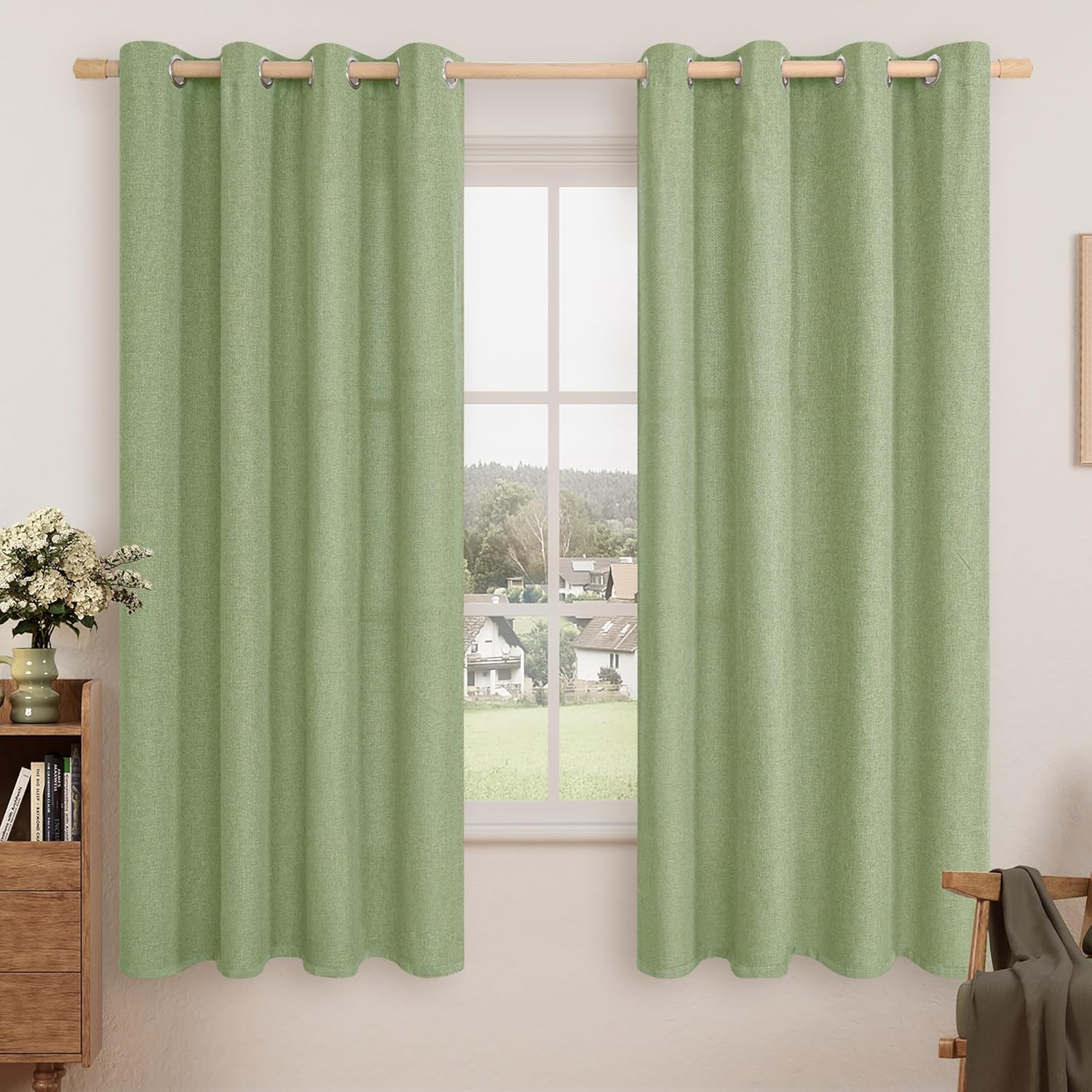 LAMIT Linen Curtains 84 inch Length 2 Panels, Grommet Thick Soft Light Filtering Curtains Privacy Living Room Window Drapes for Bedroom/Farmhouse, W52 x L84, Natural Beige