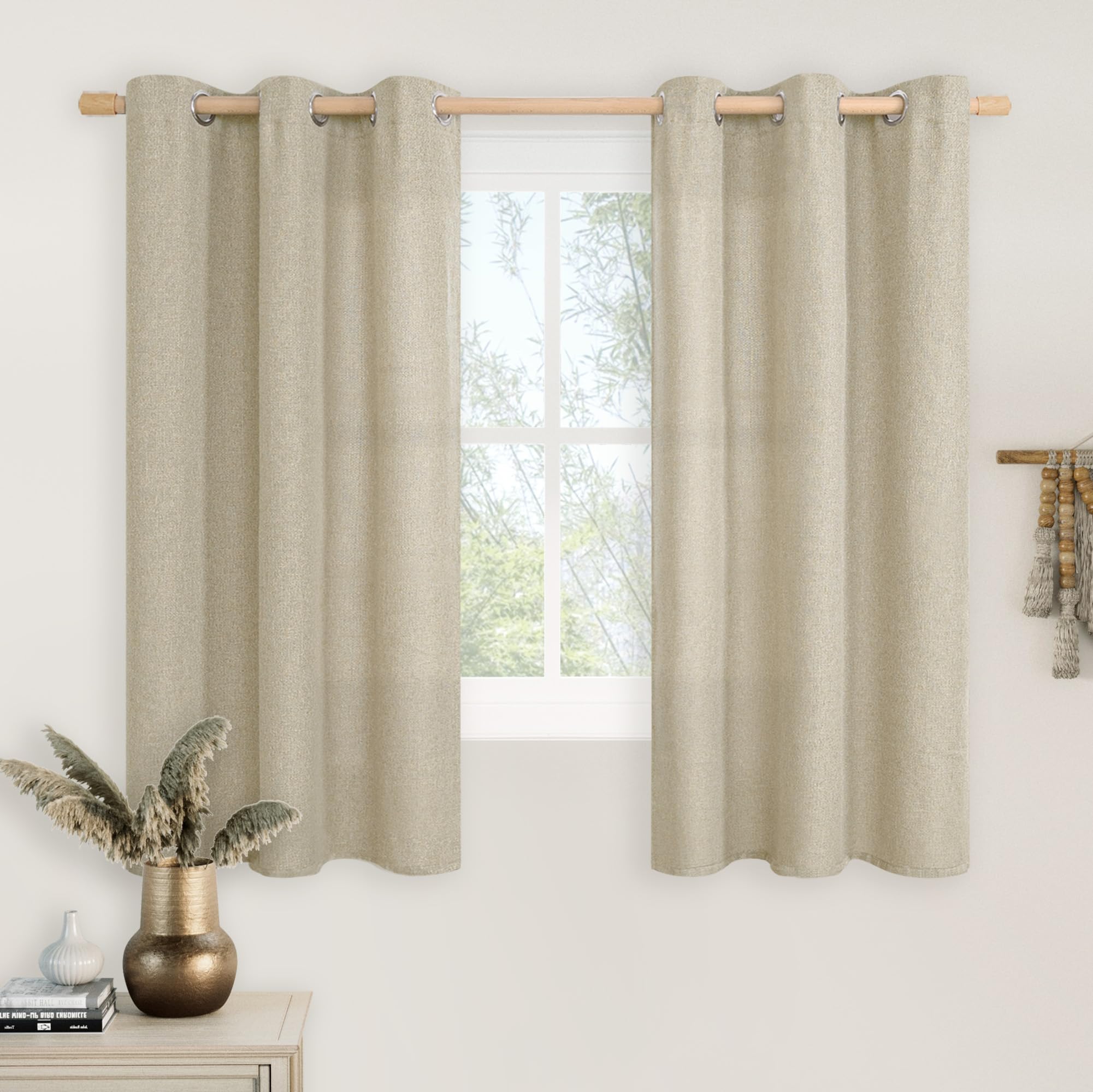 LAMIT Linen Curtains 84 inch Length 2 Panels, Grommet Thick Soft Light Filtering Curtains Privacy Living Room Window Drapes for Bedroom/Farmhouse, W52 x L84, Natural Beige