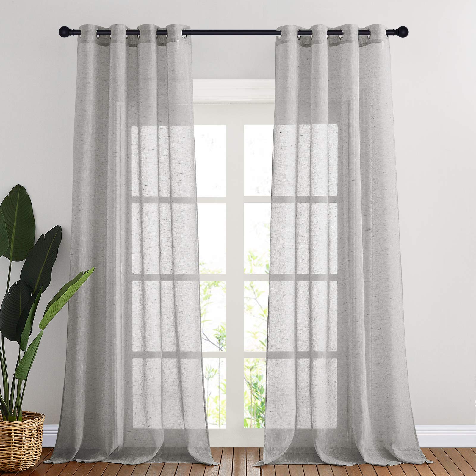NICETOWN Semi Sheer Linen Curtains for Bedroom 84 inches Long, Grommet Privacy Vertical Farmhouse Window with Light Filtering for Living Room, Natural, W52 x L84, 2 Pieces