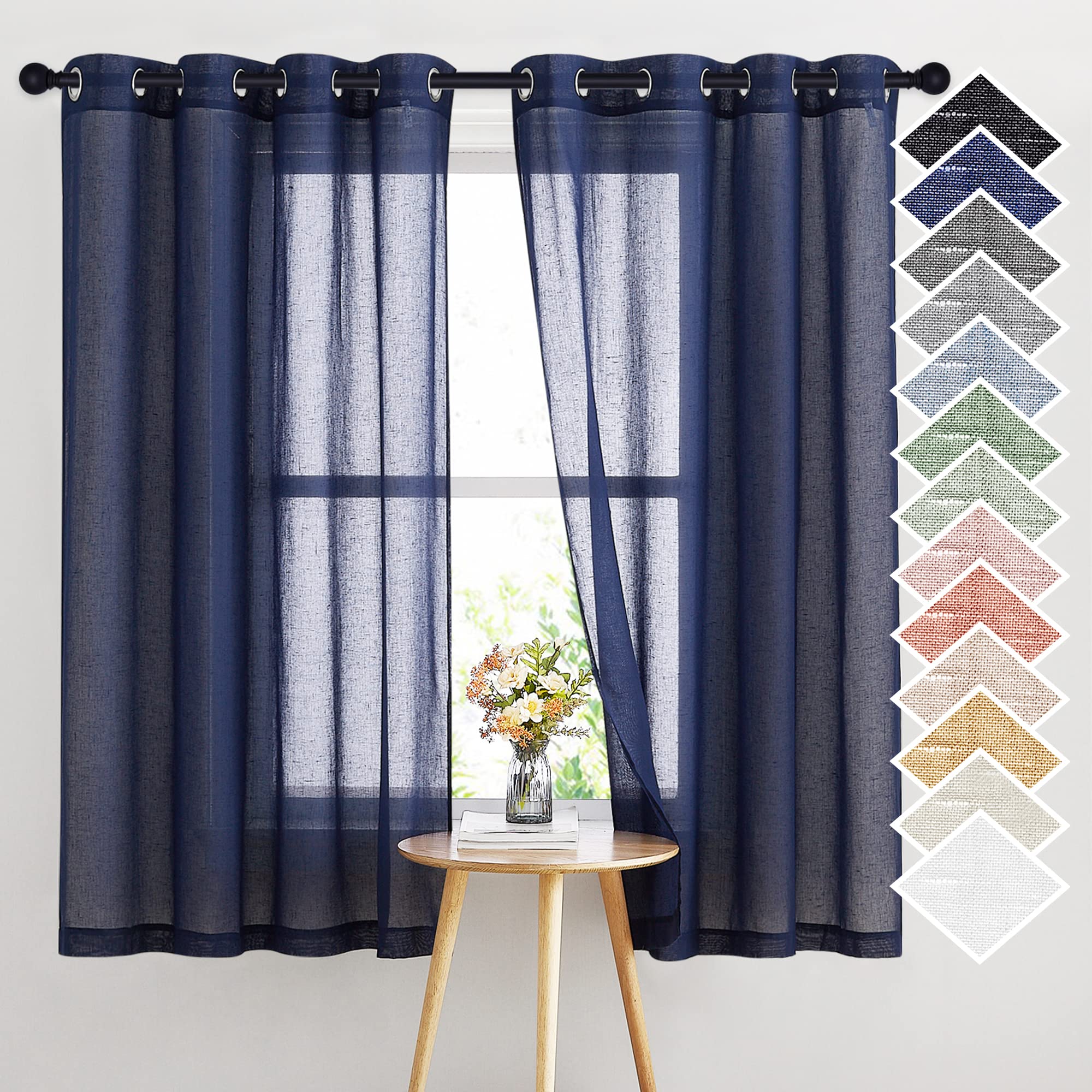 NICETOWN Semi Sheer Linen Curtains for Bedroom 84 inches Long, Grommet Privacy Vertical Farmhouse Window with Light Filtering for Living Room, Natural, W52 x L84, 2 Pieces