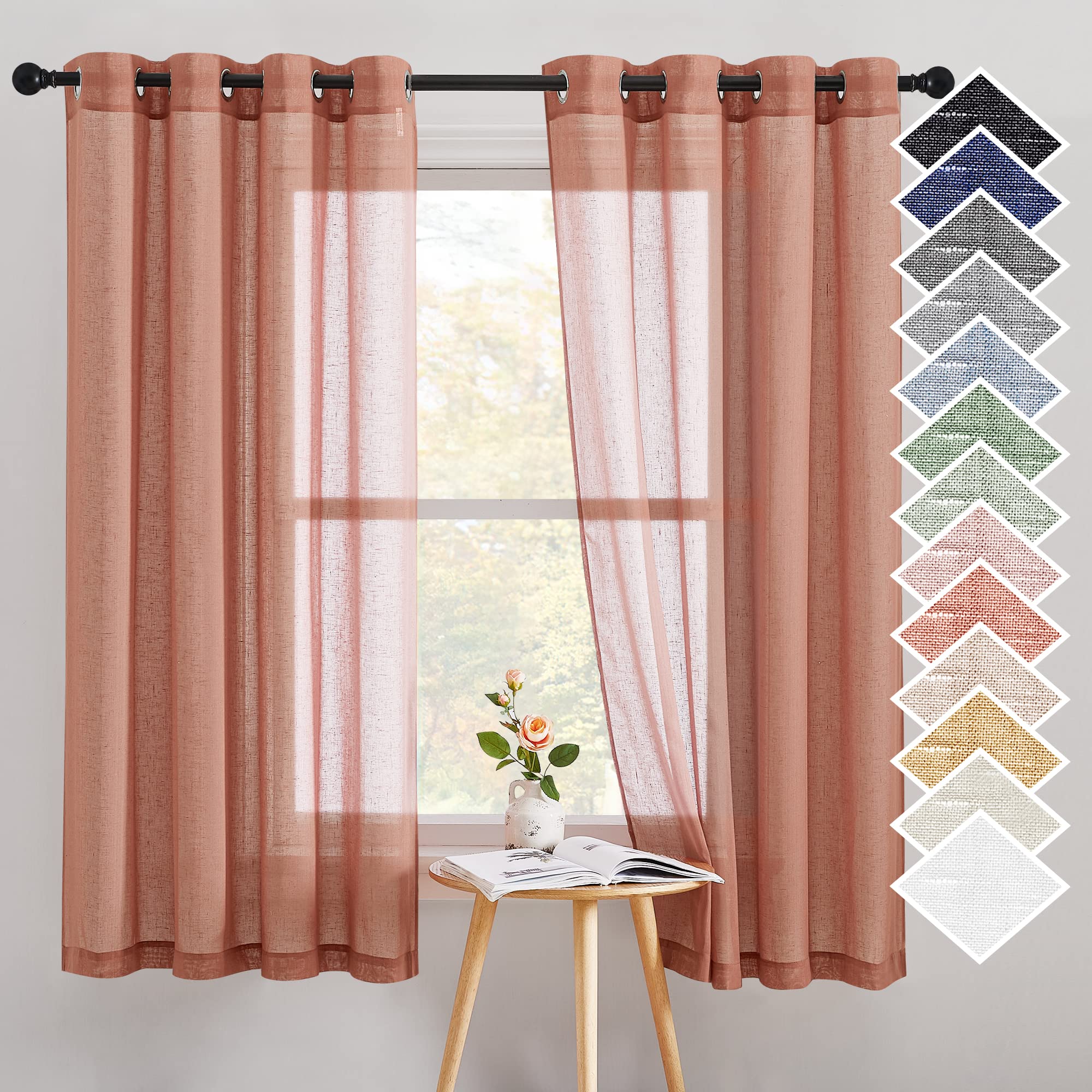 NICETOWN Semi Sheer Linen Curtains for Bedroom 84 inches Long, Grommet Privacy Vertical Farmhouse Window with Light Filtering for Living Room, Natural, W52 x L84, 2 Pieces