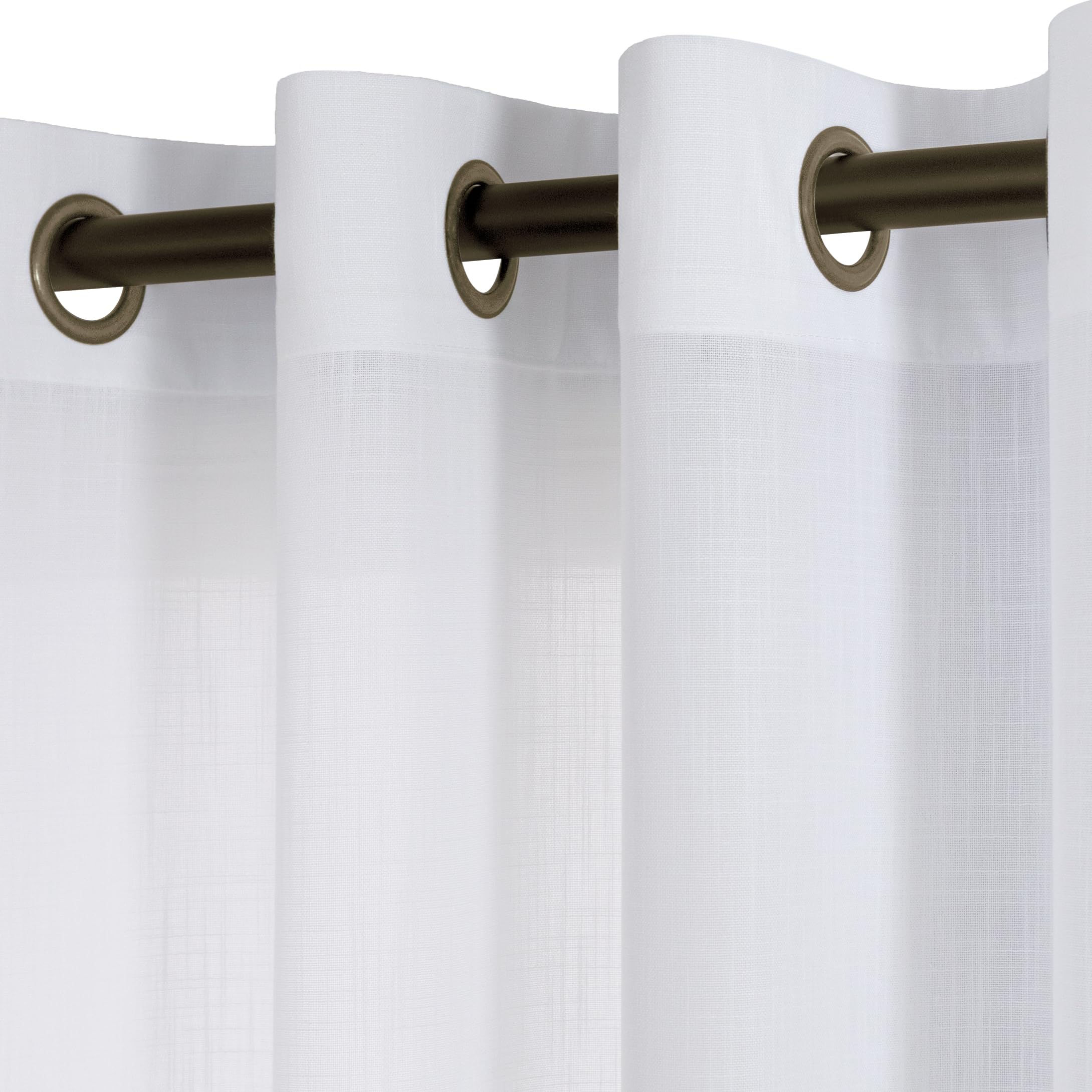 KOUFALL Linen Curtains for Living Room, Bronze Grommet, Semi Sheer Light Filtering Curtains, Neutral Cream Farmhouse Curtain Drapes 84 Inches Long 2 Panels Set
