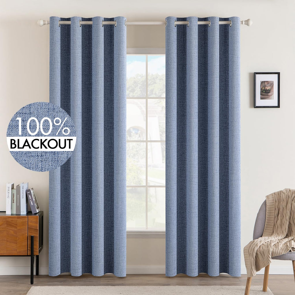 MIULEE 100% Blackout Linen Textured Curtains for Bedroom Solid Thermal Insulated Cream Grommet Room Darkening Curtains & Drapes Luxury Decor for Living Room Nursery 52 x 84 Inch (2 Panels)