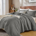 DOWN HOME Queen Quilt Bedding Set with Shams, Vintage Washed Soft Quilted Blanket Thin Comforter Lightweight Bedspread Coverlet Bed Cover, Brushed Microfiber Stripe Stitching, Linen White, 86"x90"