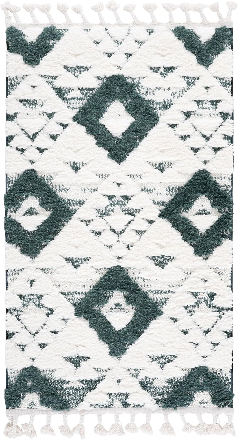 SAFAVIEH Area Rug 3x5 - Moroccan Tassel Shag Collection - Ivory, Non-Shedding & Easy to Clean, Plush High-Low Texture, Ideal for Living Room, Bedroom, Dining Space (MTS688C)