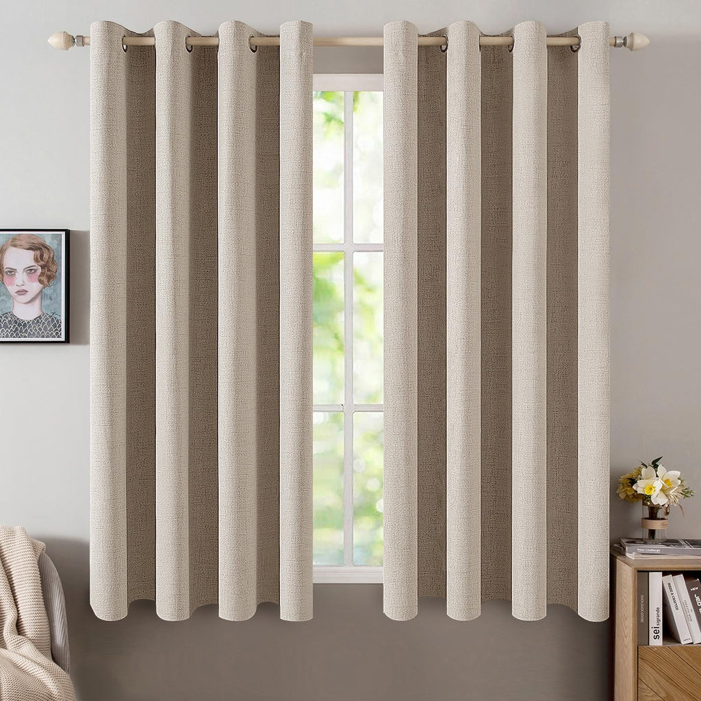 MIULEE 100% Blackout Linen Textured Curtains for Bedroom Solid Thermal Insulated Cream Grommet Room Darkening Curtains & Drapes Luxury Decor for Living Room Nursery 52 x 84 Inch (2 Panels)