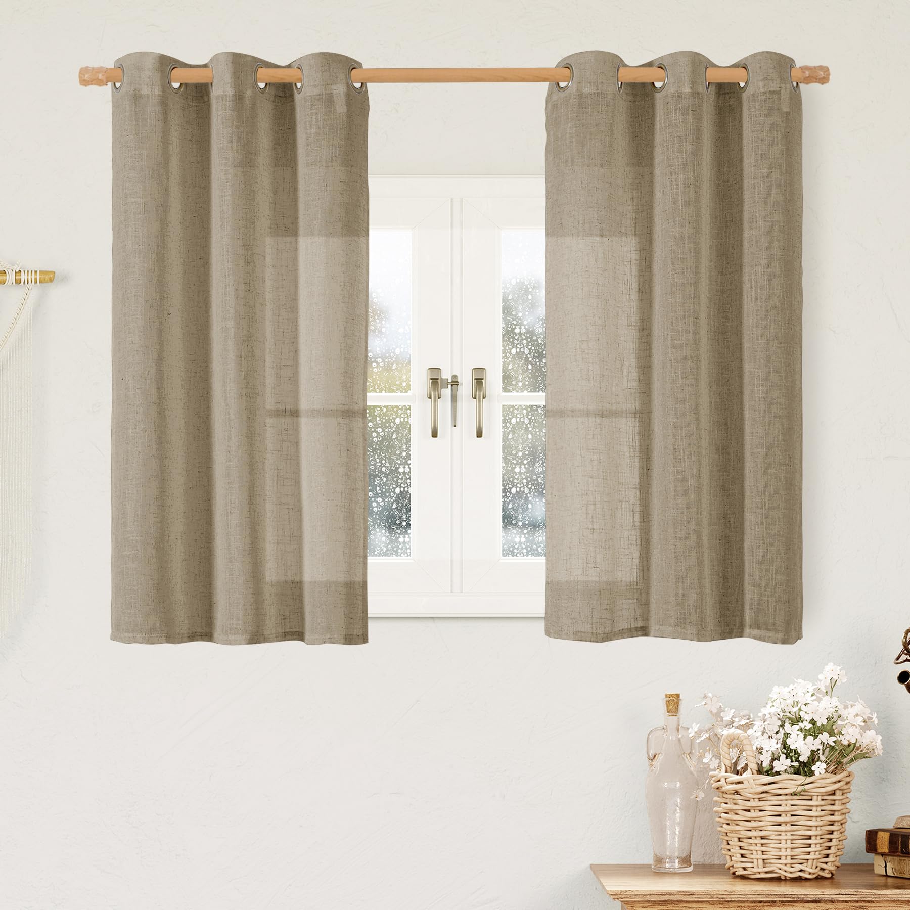 LAMIT Natural Ivory Linen Semi Sheer Curtains 84 inch Length, Cream Light Filtering Soft Thick Neutral Living Room Drapes with Bronze Grommet for Bedroom/Farmhouse, 2 Panels, 52 x 84 Inch