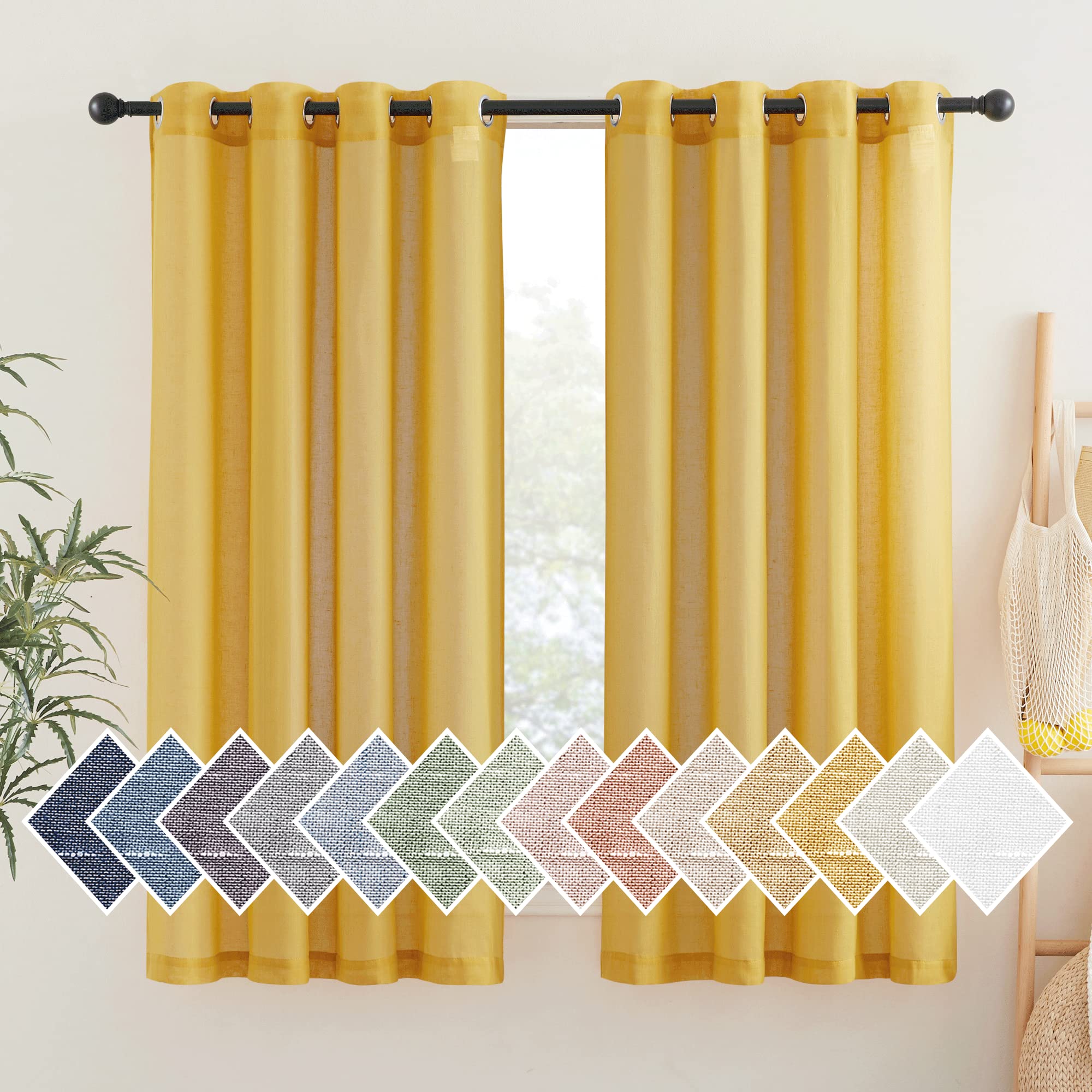 NICETOWN Semi Sheer Linen Curtains for Bedroom 84 inches Long, Grommet Privacy Vertical Farmhouse Window with Light Filtering for Living Room, Natural, W52 x L84, 2 Pieces