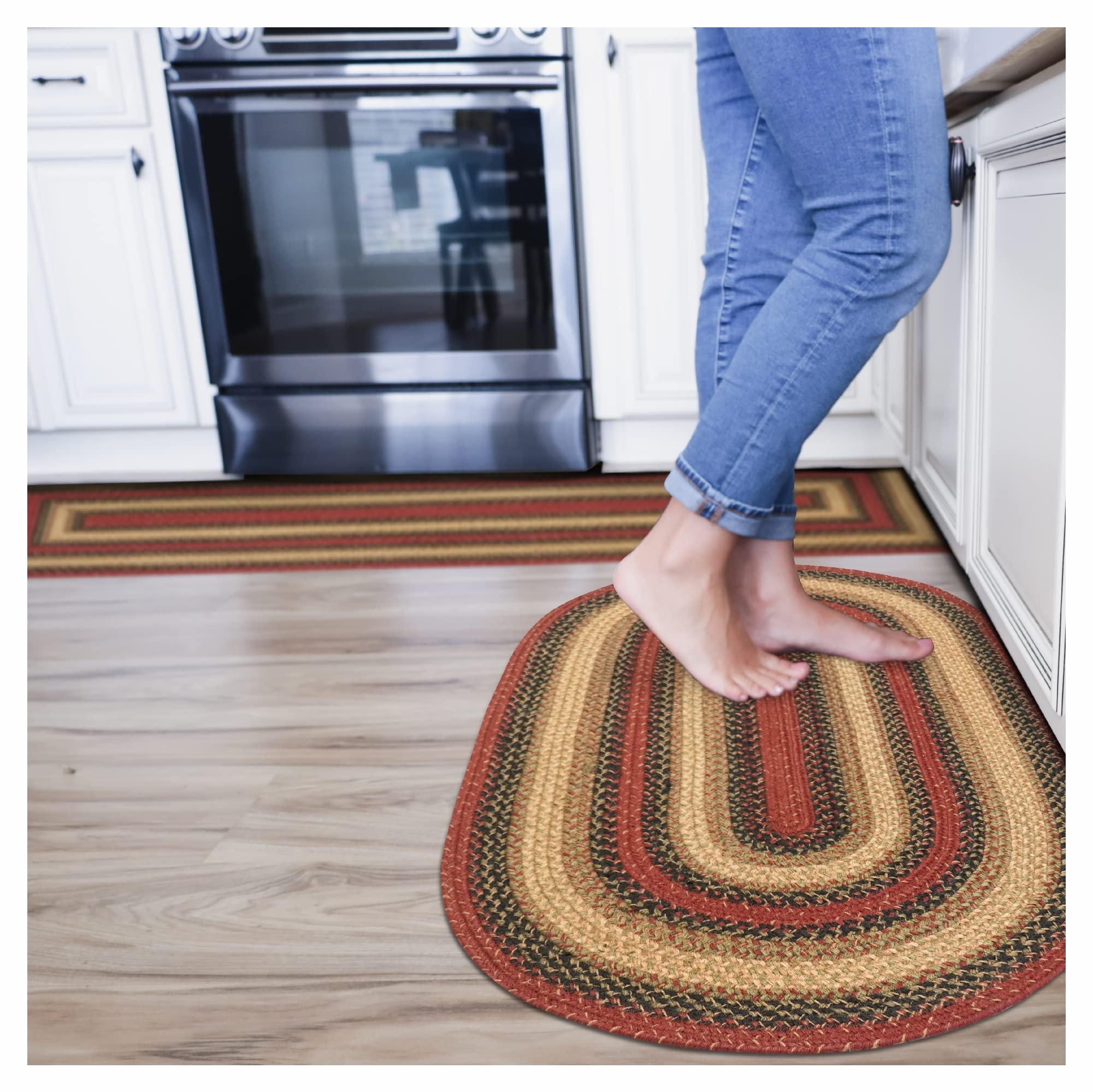 Homespice Gingerbread Black & Brown Braided Rug 20x30 - Jute Braided Kitchen Rugs for Country, Primitive Decor, Reversible, Pet-Friendly, Durable & Easy to Maintain